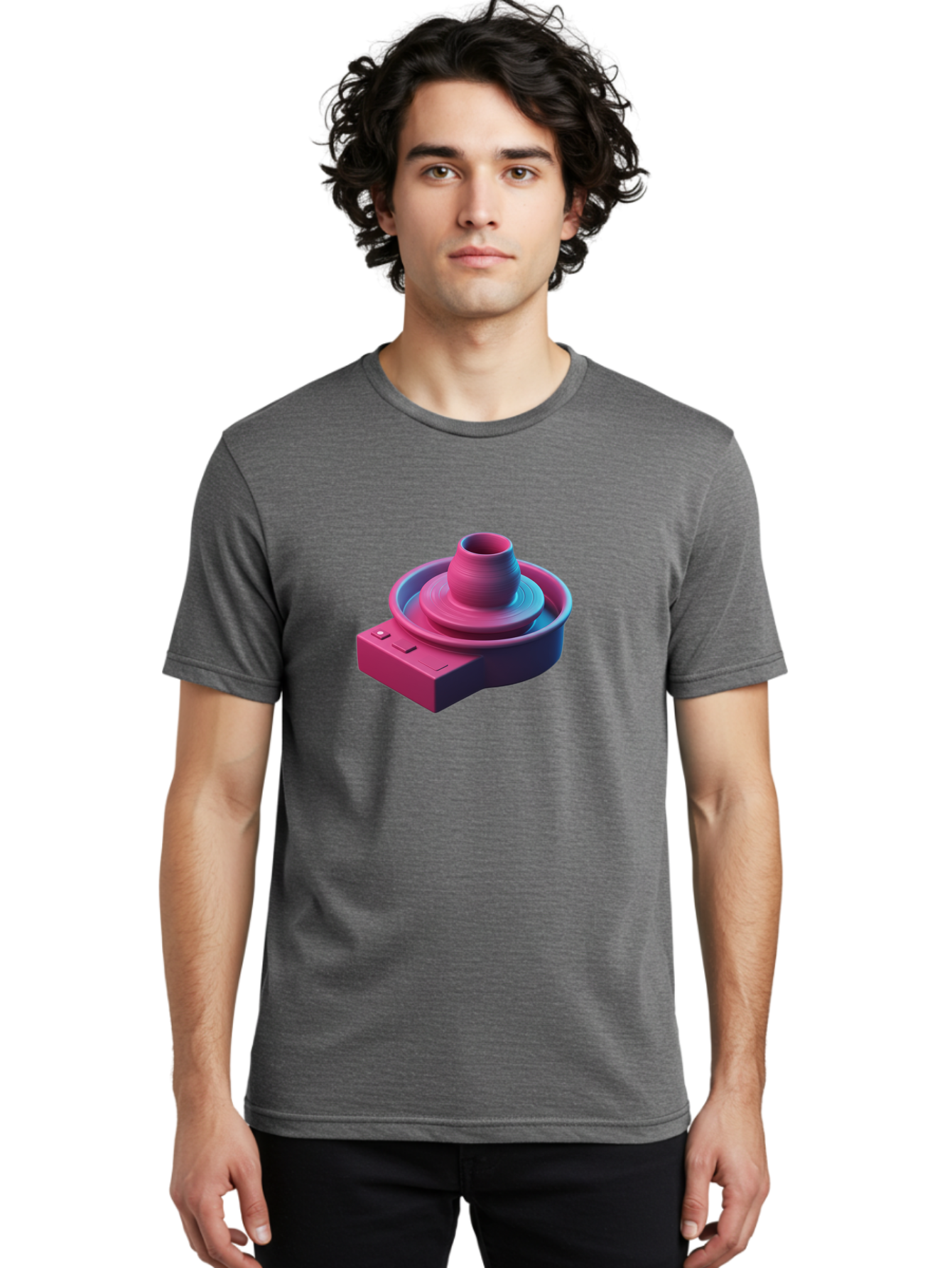 Potter-S-Wheel-6 Men'S Graphic Tee, 100% Cotton, Comfortable Casual Summer Wear, Machine Washable, Potter'S Wheel, Clay Pot, Ceramic Art, Pottery Making, Creative Process, Handmade Crafts, 3D Rendering, Artistic Expression, Studio Equipment Bab237