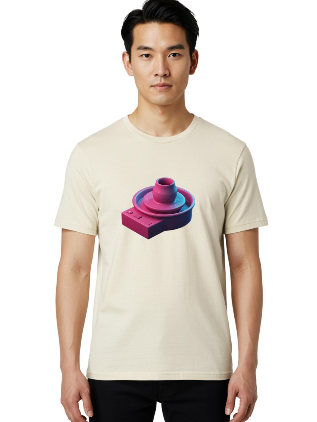 Potter-S-Wheel-6 Men'S Graphic Tee, 100% Cotton, Comfortable Casual Summer Wear, Machine Washable, Potter'S Wheel, Clay Pot, Ceramic Art, Pottery Making, Creative Process, Handmade Crafts, 3D Rendering, Artistic Expression, Studio Equipment Bab237