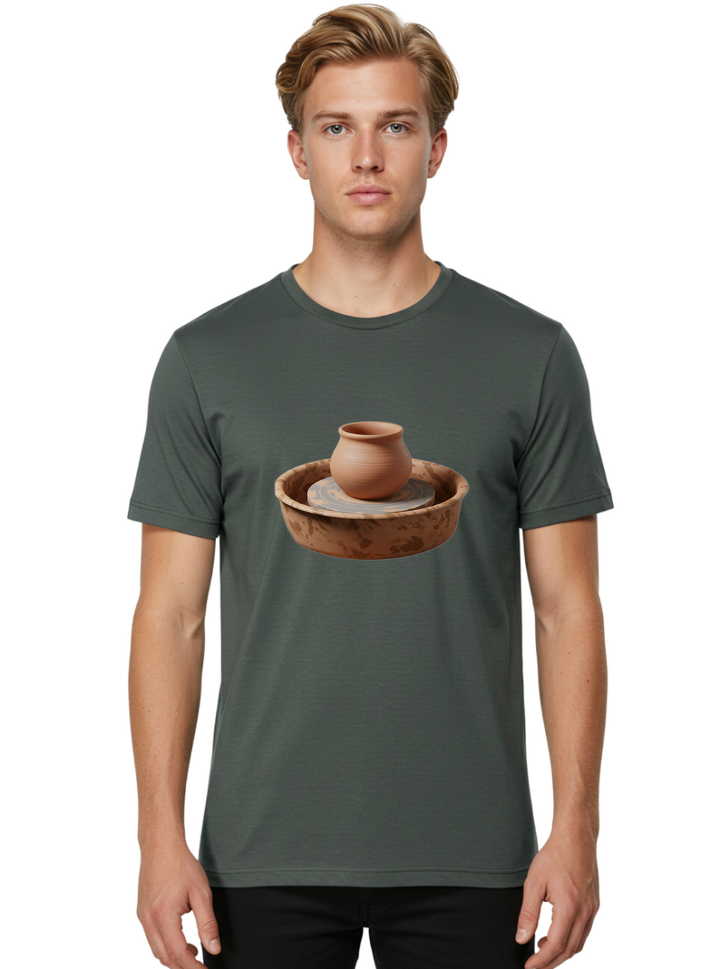 Potter-S-Wheel-With-Clay-Pot Men'S Graphic Tee, 100% Cotton, Comfortable Casual Summer Wear, Machine Washable, Pottery Wheel, Clay Pot, Ceramic Art, Handmade Crafts, Pottery Making, Clay Vessel, Terracotta, Artisan Work, Creative Process, Bab239