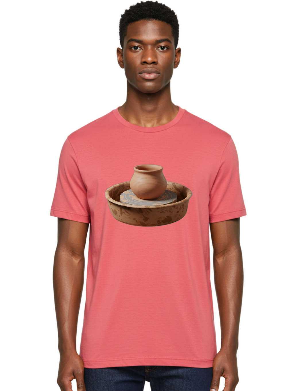 Potter-S-Wheel-With-Clay-Pot Men'S Graphic Tee, 100% Cotton, Comfortable Casual Summer Wear, Machine Washable, Pottery Wheel, Clay Pot, Ceramic Art, Handmade Crafts, Pottery Making, Clay Vessel, Terracotta, Artisan Work, Creative Process, Bab239