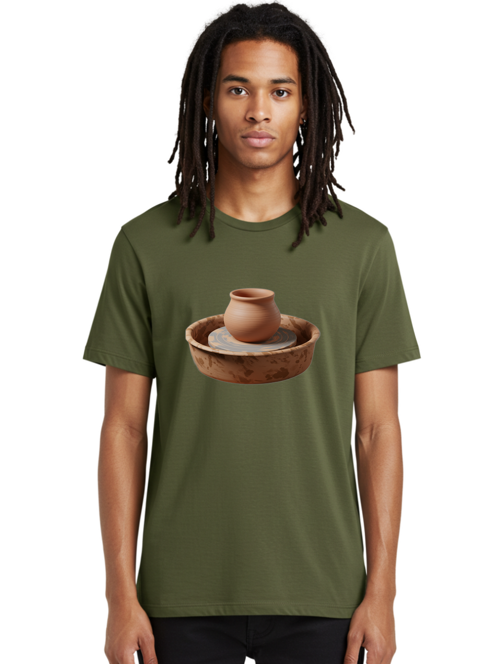 Potter-S-Wheel-With-Clay-Pot Men'S Graphic Tee, 100% Cotton, Comfortable Casual Summer Wear, Machine Washable, Pottery Wheel, Clay Pot, Ceramic Art, Handmade Crafts, Pottery Making, Clay Vessel, Terracotta, Artisan Work, Creative Process, Bab239