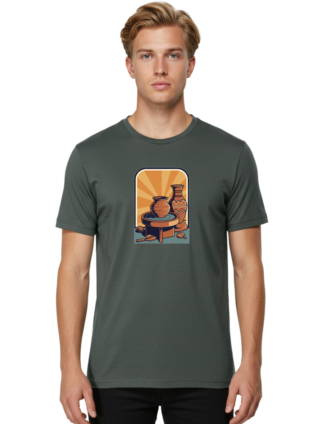 Potter-S-Wheel Men'S Graphic Tee, 100% Cotton, Comfortable Casual Summer Wear, Machine Washable, Pottery, Clay Pots, Ceramics, Creative Art, Potter'S Wheel, Artistic Expression, Craftsmanship, Handmade, Pottery Making, Clay Modeling Bab240
