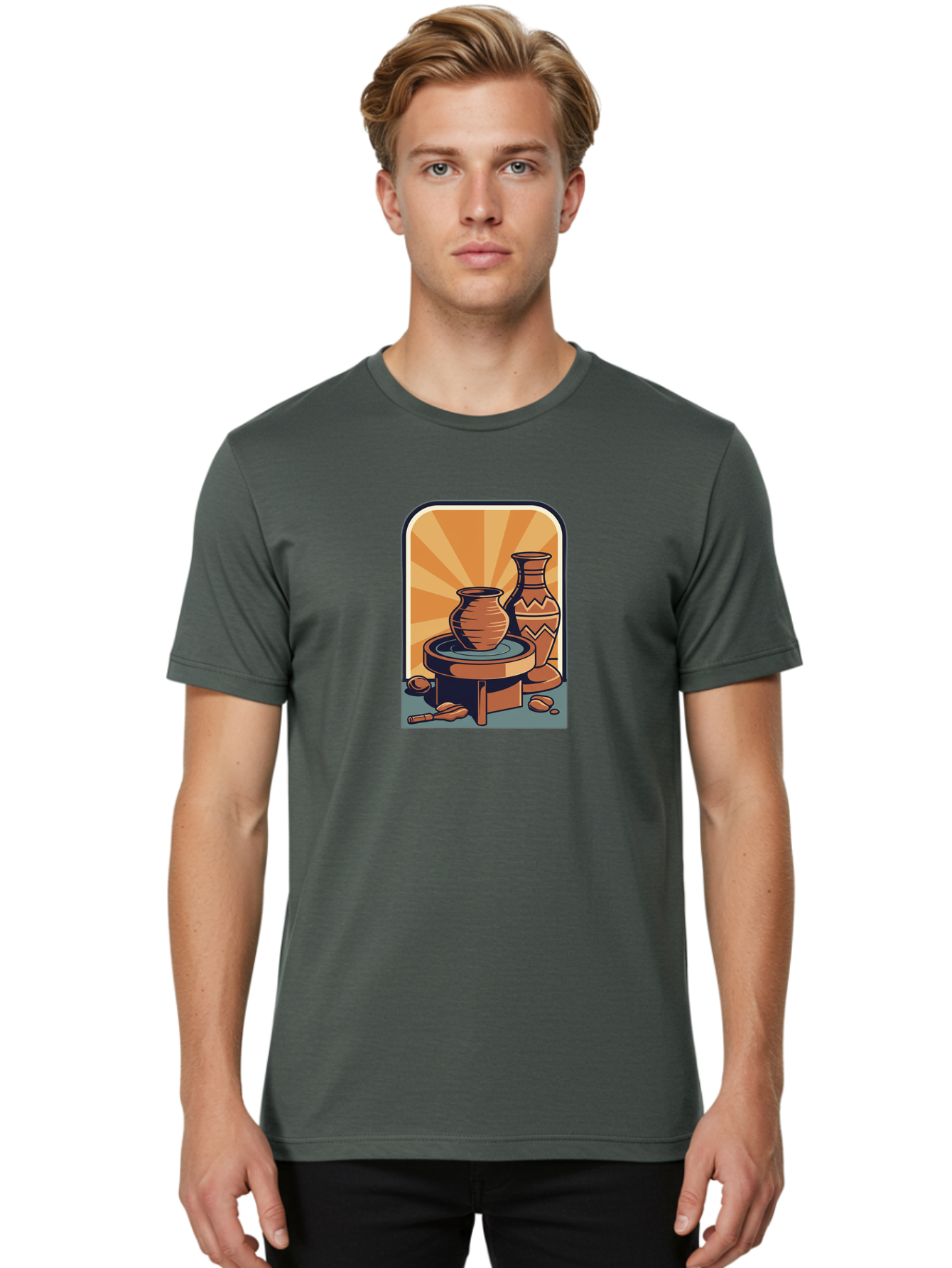 Potter-S-Wheel Men'S Graphic Tee, 100% Cotton, Comfortable Casual Summer Wear, Machine Washable, Pottery, Clay Pots, Ceramics, Creative Art, Potter'S Wheel, Artistic Expression, Craftsmanship, Handmade, Pottery Making, Clay Modeling Bab240