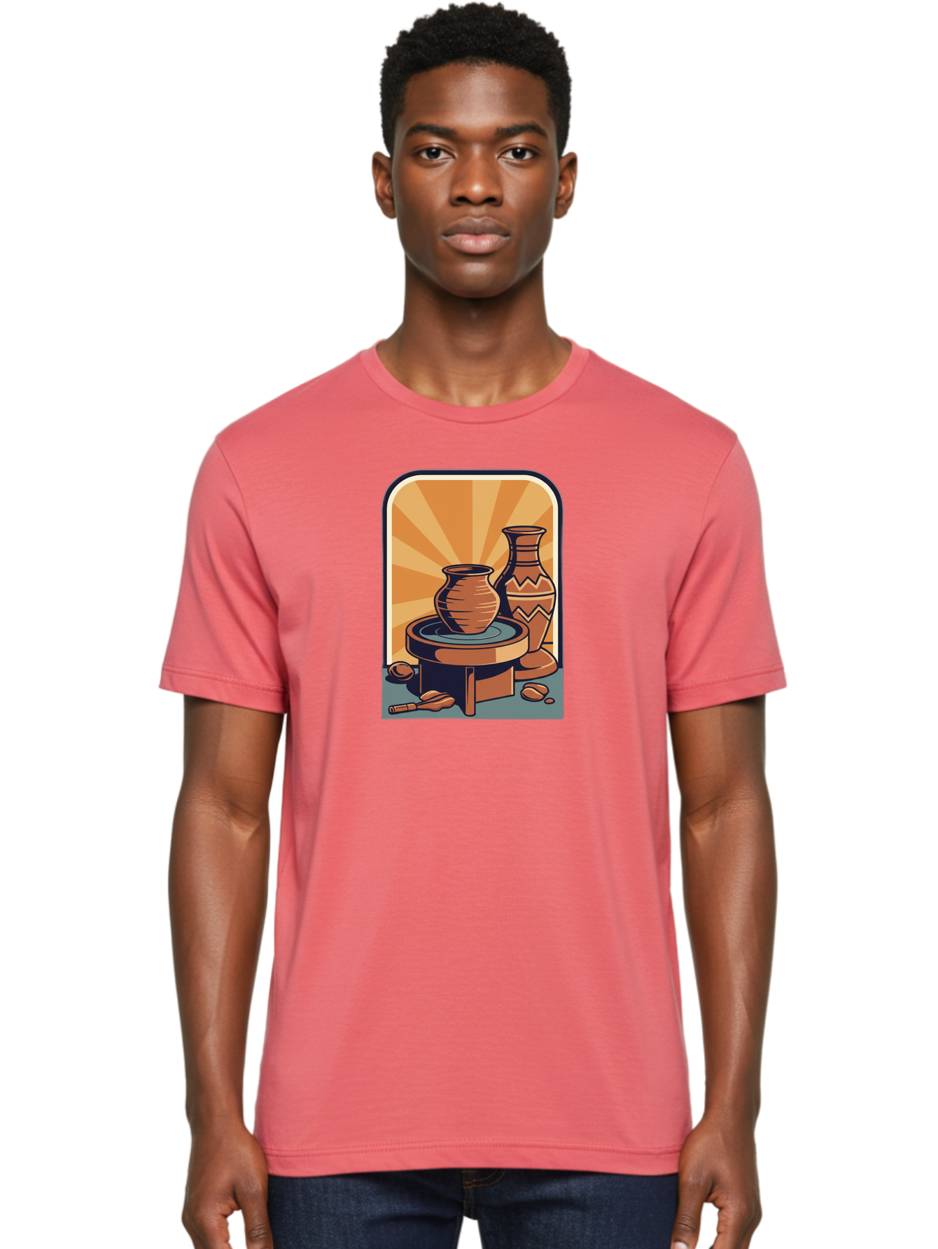 Potter-S-Wheel Men'S Graphic Tee, 100% Cotton, Comfortable Casual Summer Wear, Machine Washable, Pottery, Clay Pots, Ceramics, Creative Art, Potter'S Wheel, Artistic Expression, Craftsmanship, Handmade, Pottery Making, Clay Modeling Bab240