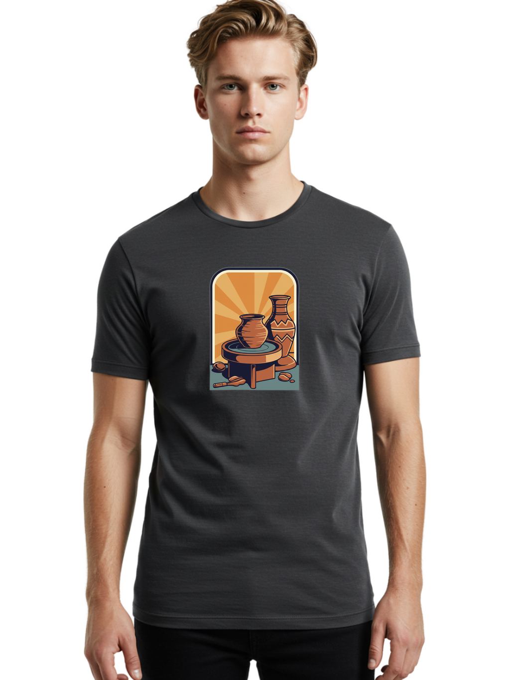 Potter-S-Wheel Men'S Graphic Tee, 100% Cotton, Comfortable Casual Summer Wear, Machine Washable, Pottery, Clay Pots, Ceramics, Creative Art, Potter'S Wheel, Artistic Expression, Craftsmanship, Handmade, Pottery Making, Clay Modeling Bab240