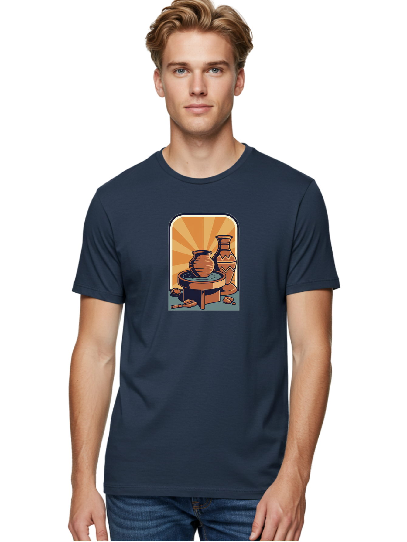 Potter-S-Wheel Men'S Graphic Tee, 100% Cotton, Comfortable Casual Summer Wear, Machine Washable, Pottery, Clay Pots, Ceramics, Creative Art, Potter'S Wheel, Artistic Expression, Craftsmanship, Handmade, Pottery Making, Clay Modeling Bab240