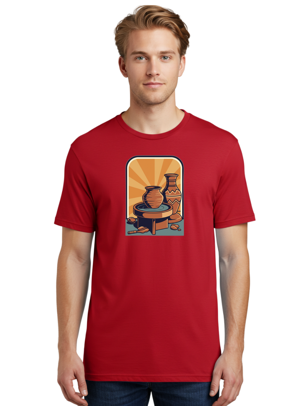 Potter-S-Wheel Men'S Graphic Tee, 100% Cotton, Comfortable Casual Summer Wear, Machine Washable, Pottery, Clay Pots, Ceramics, Creative Art, Potter'S Wheel, Artistic Expression, Craftsmanship, Handmade, Pottery Making, Clay Modeling Bab240