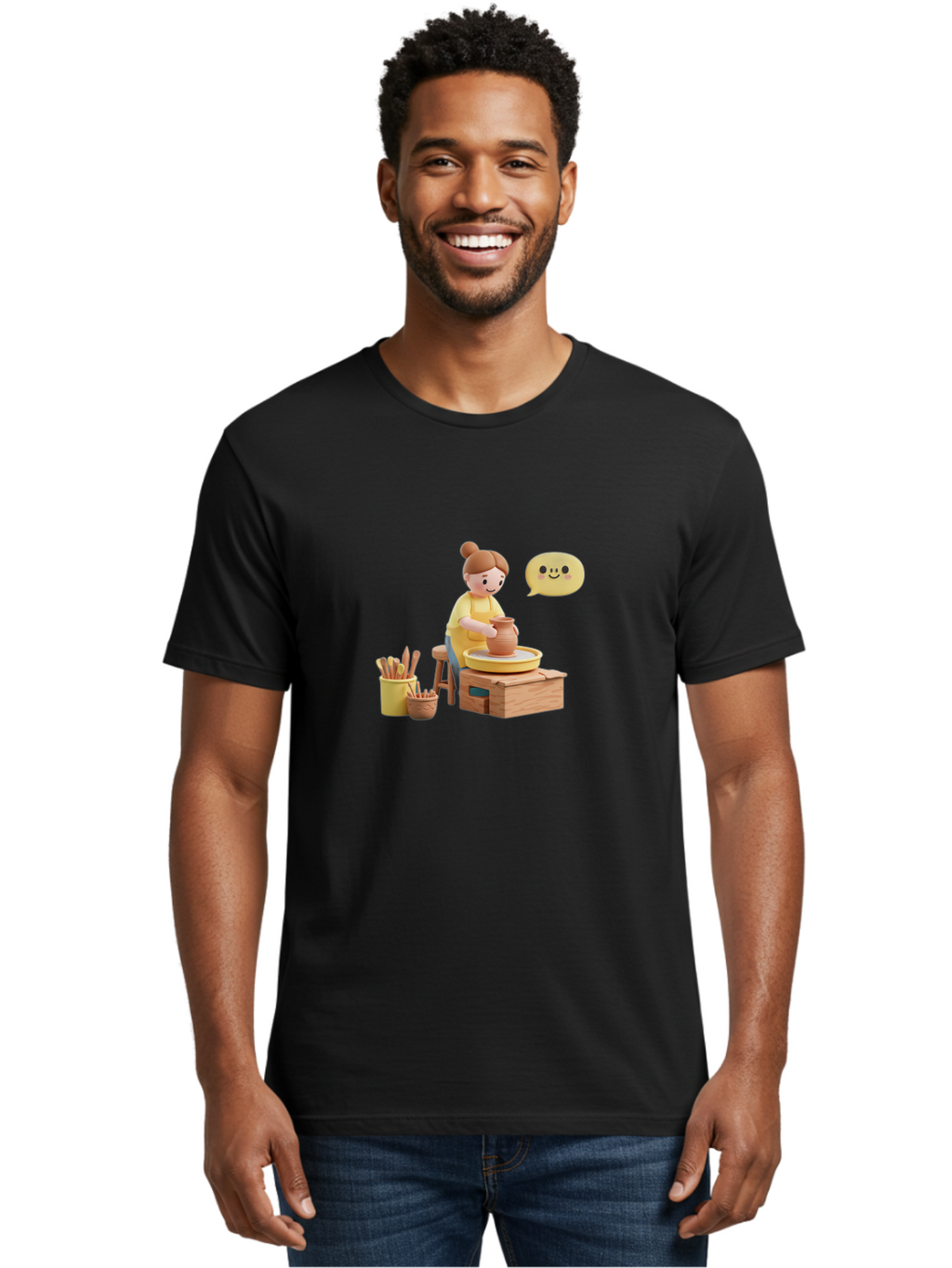 Potter Men'S Graphic Tee, 100% Cotton, Comfortable Casual Summer Wear, Machine Washable, Pottery Making, Ceramic Art, Potter'S Wheel, Creative Process, Pottery Tools, Craftsmanship, Clay Modeling, Happy Face, Creative Expression Bab241