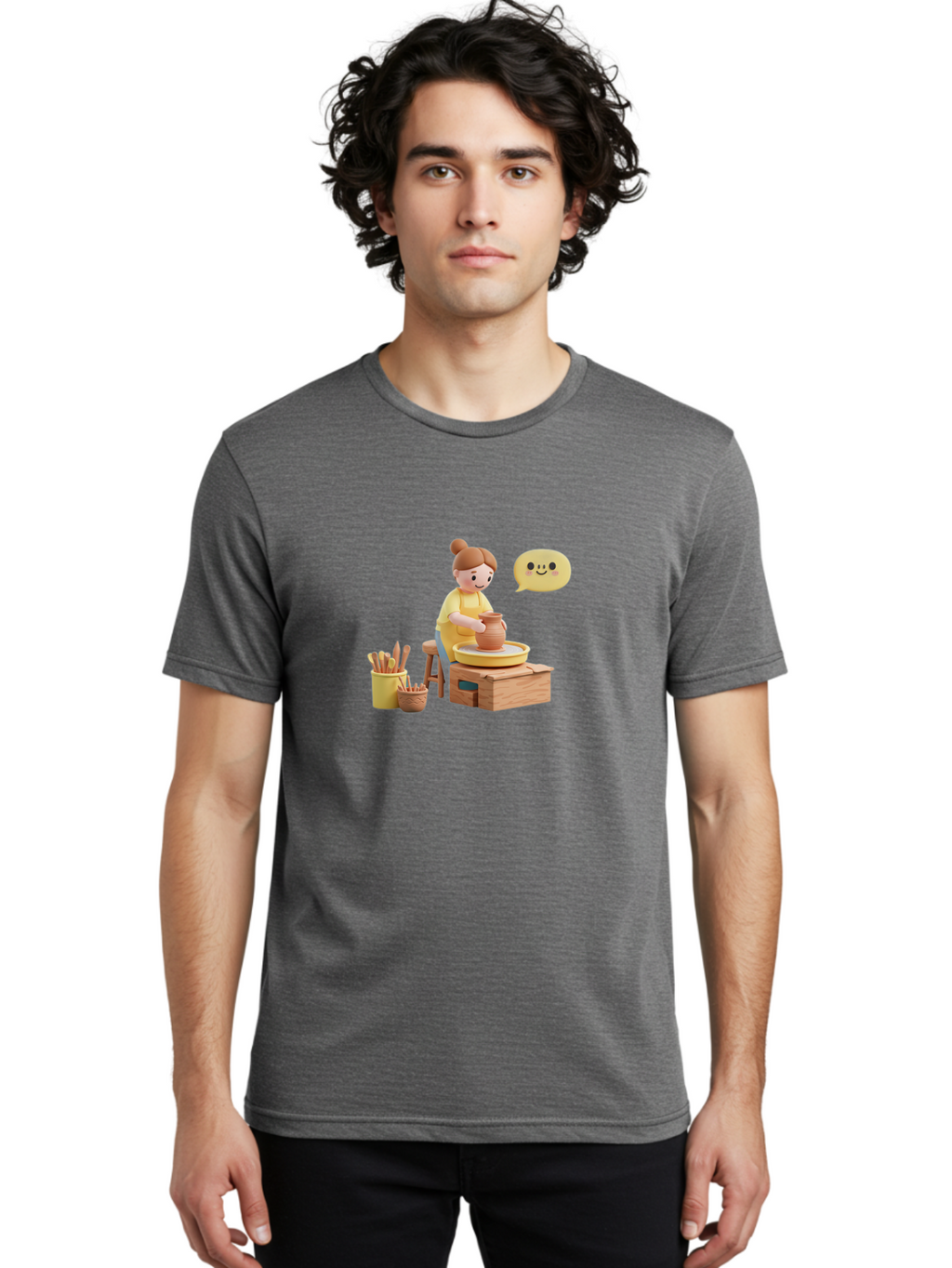 Potter Men'S Graphic Tee, 100% Cotton, Comfortable Casual Summer Wear, Machine Washable, Pottery Making, Ceramic Art, Potter'S Wheel, Creative Process, Pottery Tools, Craftsmanship, Clay Modeling, Happy Face, Creative Expression Bab241
