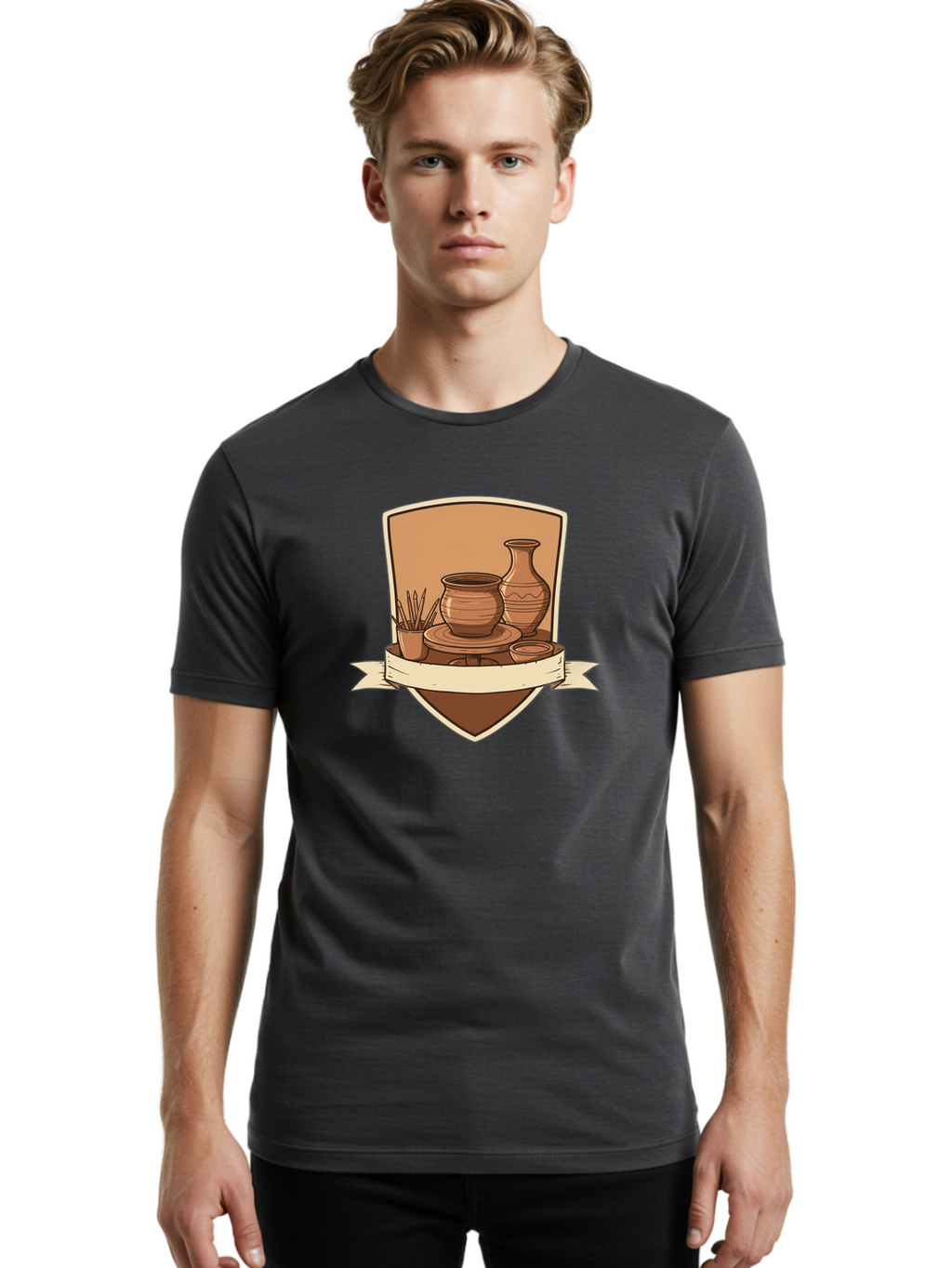 Pottery-1 Men'S Graphic Tee, 100% Cotton, Comfortable Casual Summer Wear, Machine Washable, Pottery, Ceramics, Clay, Handmade, Pottery Wheel, Vase, Pot, Artisanal, Craftsmanship, Earthy Tones, Decorative Art, Creative Expression Bab242