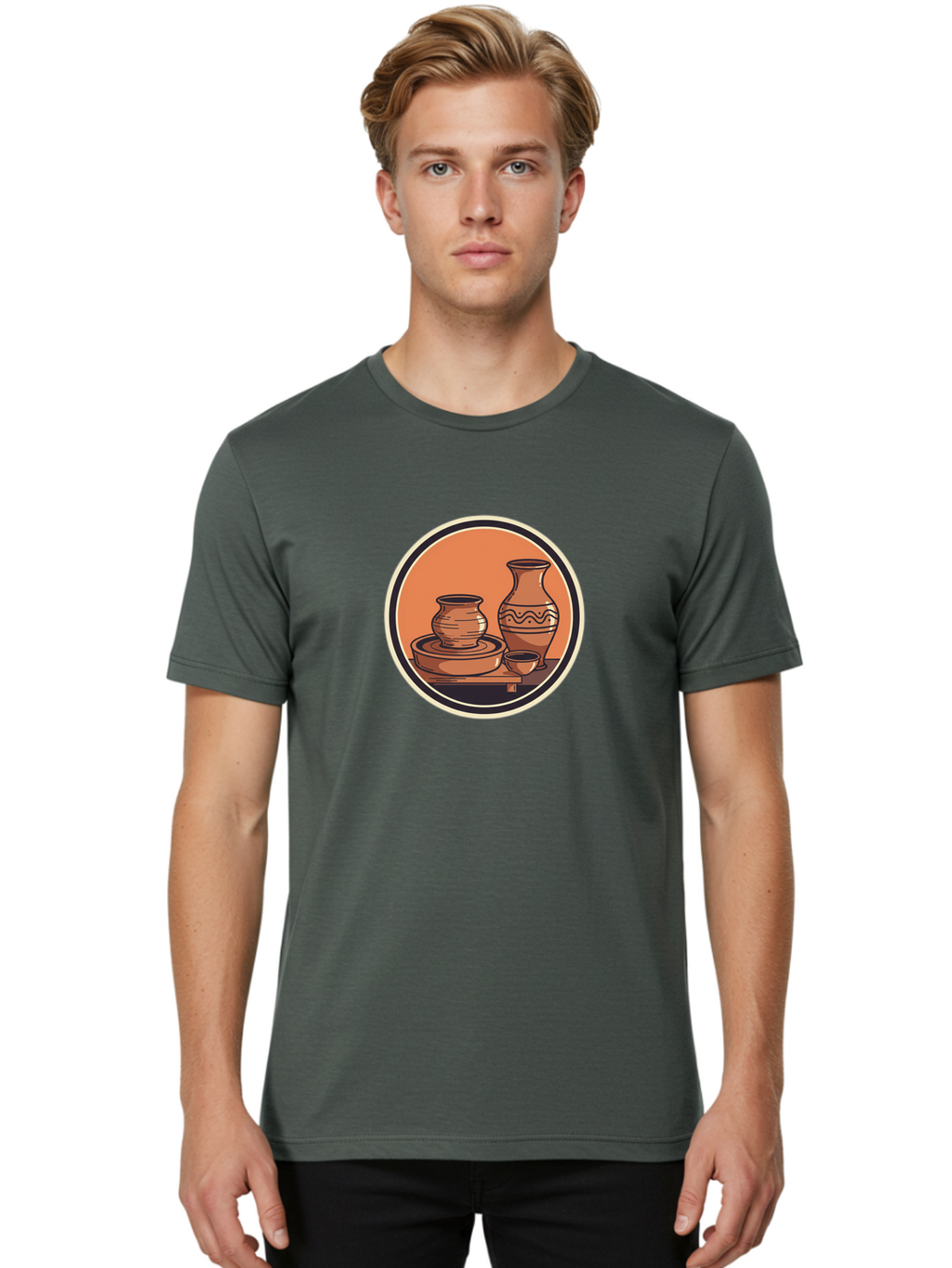 Pottery-2 Men'S Graphic Tee, 100% Cotton, Comfortable Casual Summer Wear, Machine Washable, Handmade Pottery, Clay Vessels, Ceramic Art, Terracotta Pots, Decorative Vase, Pottery Wheel, Traditional Crafts, Earthy Tones Bab243