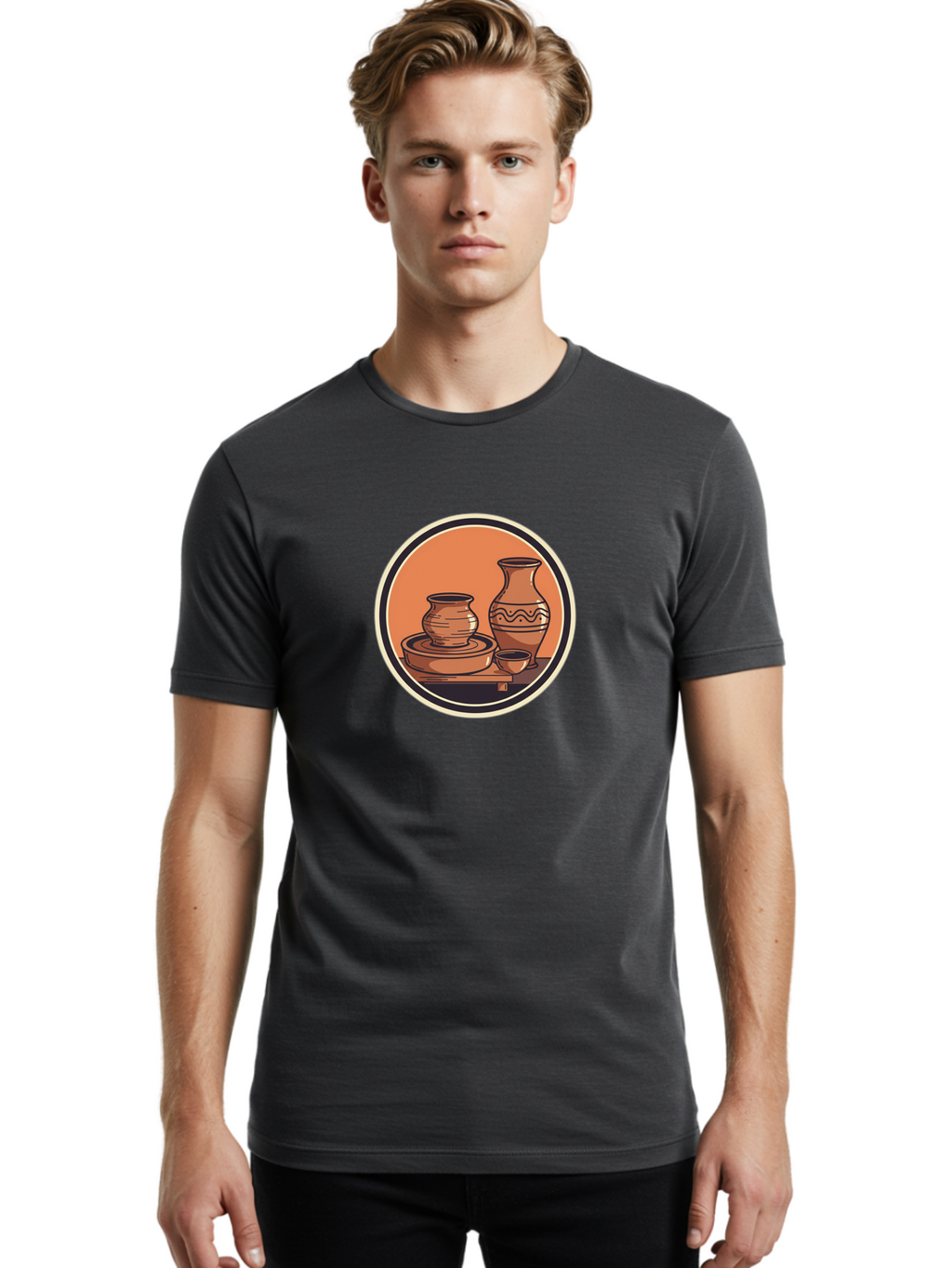 Pottery-2 Men'S Graphic Tee, 100% Cotton, Comfortable Casual Summer Wear, Machine Washable, Handmade Pottery, Clay Vessels, Ceramic Art, Terracotta Pots, Decorative Vase, Pottery Wheel, Traditional Crafts, Earthy Tones Bab243