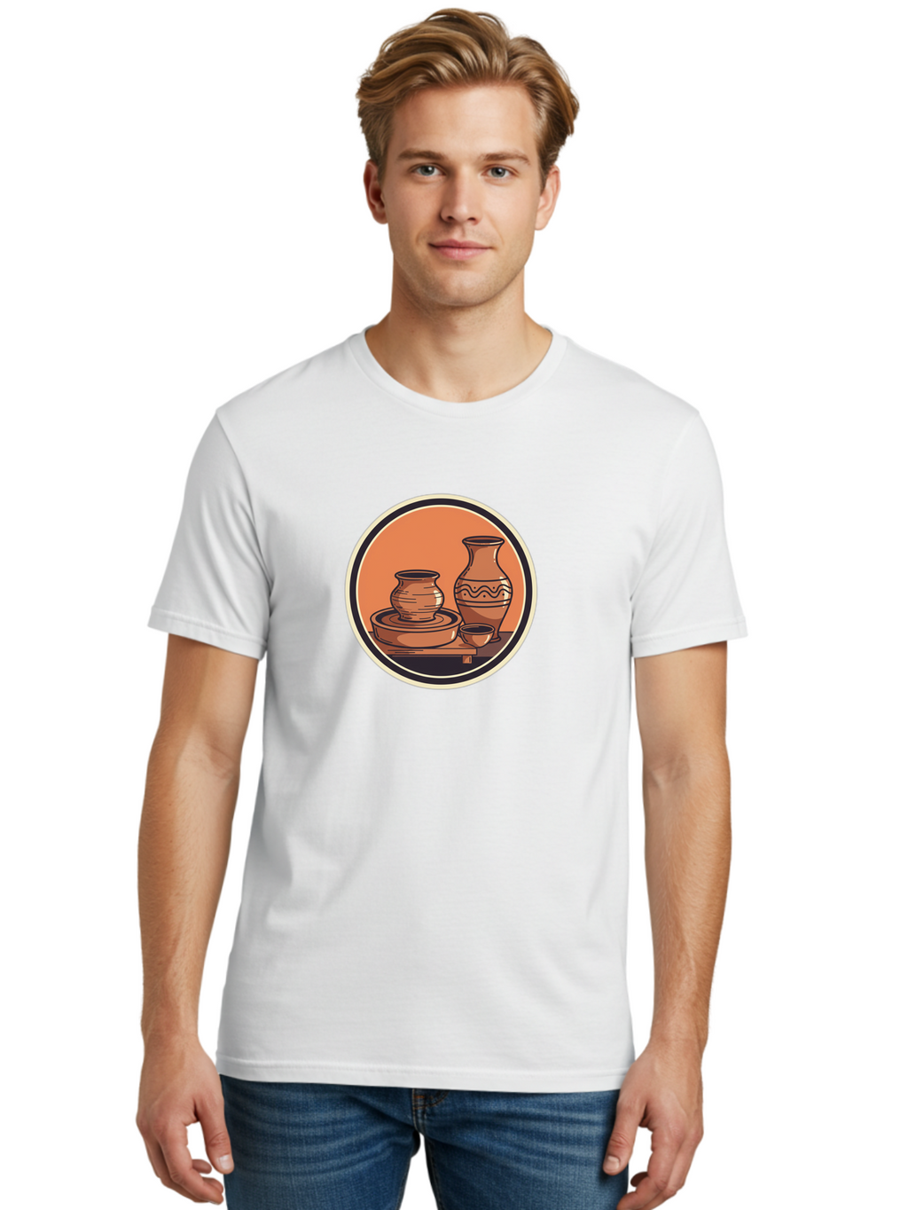 Pottery-2 Men'S Graphic Tee, 100% Cotton, Comfortable Casual Summer Wear, Machine Washable, Handmade Pottery, Clay Vessels, Ceramic Art, Terracotta Pots, Decorative Vase, Pottery Wheel, Traditional Crafts, Earthy Tones Bab243