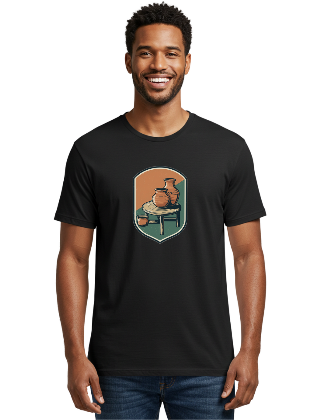 Pottery-On-Table Men'S Graphic Tee, 100% Cotton, Comfortable Casual Summer Wear, Machine Washable, Clay Pots, Earthy Tones, Ceramic Vases, Table Setting, Rustic Charm, Vintage Decor, Pottery, Traditional Craftsmanship, Handmade Ceramics Bab244