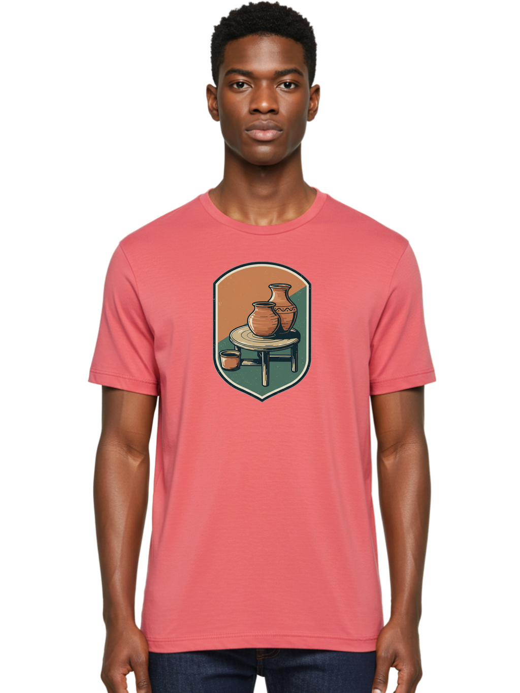 Pottery-On-Table Men'S Graphic Tee, 100% Cotton, Comfortable Casual Summer Wear, Machine Washable, Clay Pots, Earthy Tones, Ceramic Vases, Table Setting, Rustic Charm, Vintage Decor, Pottery, Traditional Craftsmanship, Handmade Ceramics Bab244
