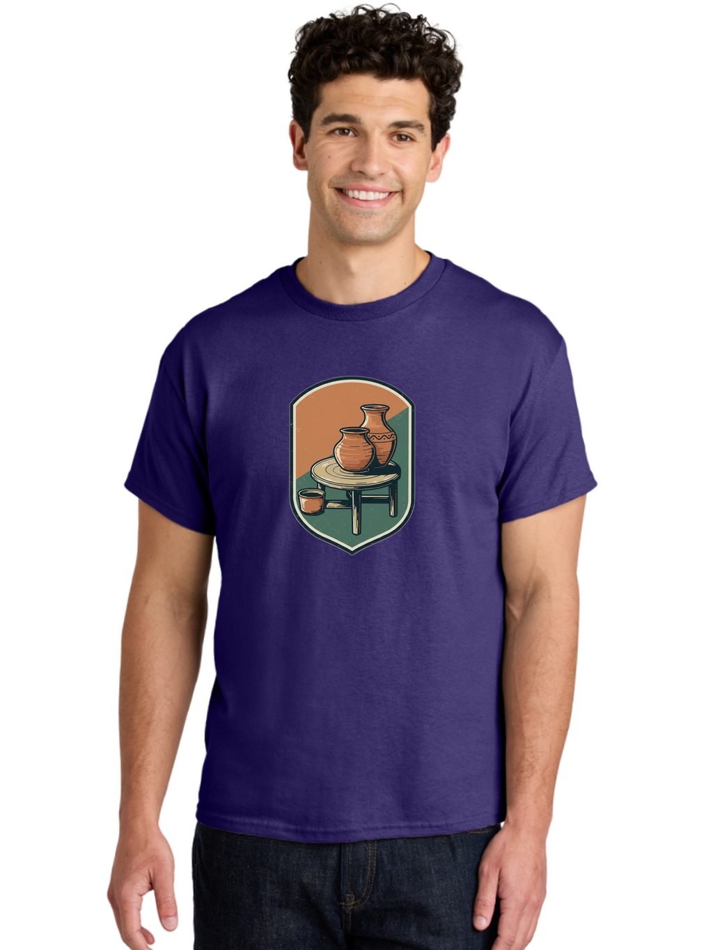 Pottery-On-Table Men'S Graphic Tee, 100% Cotton, Comfortable Casual Summer Wear, Machine Washable, Clay Pots, Earthy Tones, Ceramic Vases, Table Setting, Rustic Charm, Vintage Decor, Pottery, Traditional Craftsmanship, Handmade Ceramics Bab244