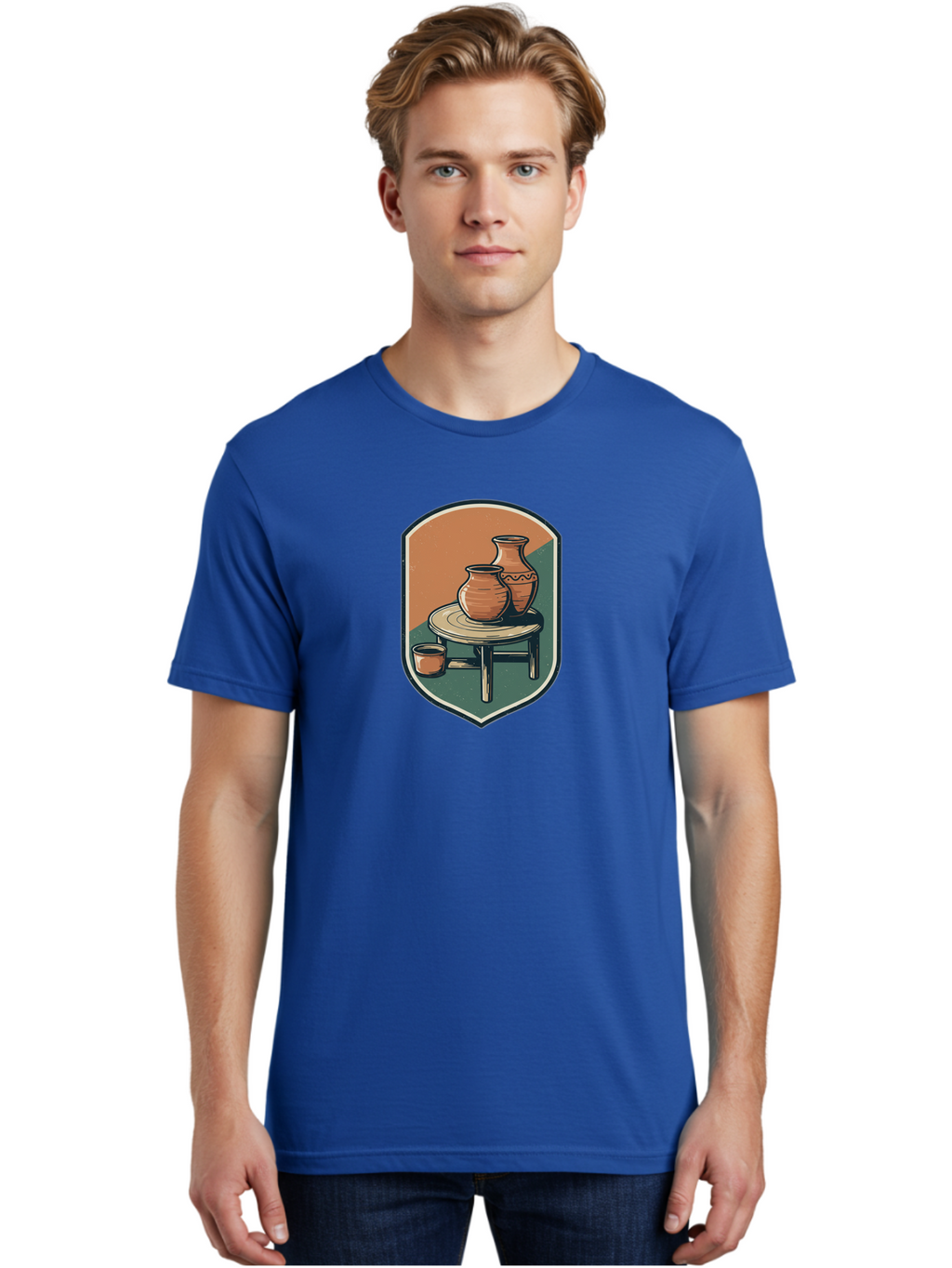 Pottery-On-Table Men'S Graphic Tee, 100% Cotton, Comfortable Casual Summer Wear, Machine Washable, Clay Pots, Earthy Tones, Ceramic Vases, Table Setting, Rustic Charm, Vintage Decor, Pottery, Traditional Craftsmanship, Handmade Ceramics Bab244