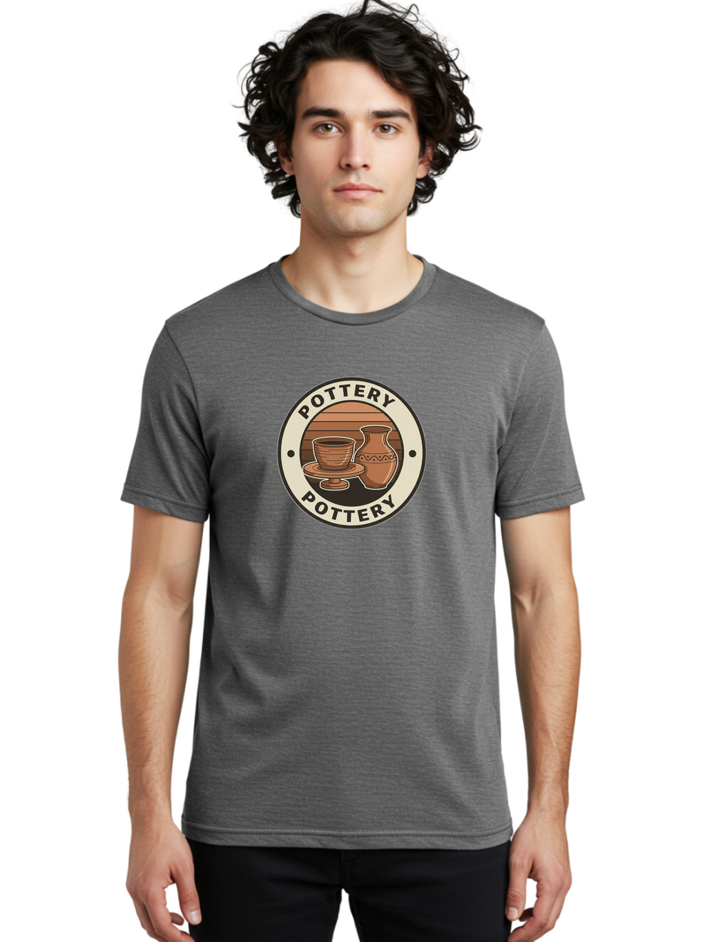 Pottery-Pottery Men'S Graphic Tee, 100% Cotton, Comfortable Casual Summer Wear, Machine Washable, Handmade Ceramics, Clay Pottery, Decorative Vases, Pottery Wheel, Ceramic Art, Brown Pottery, Pottery Designs, Handcrafted Pottery, Bab245