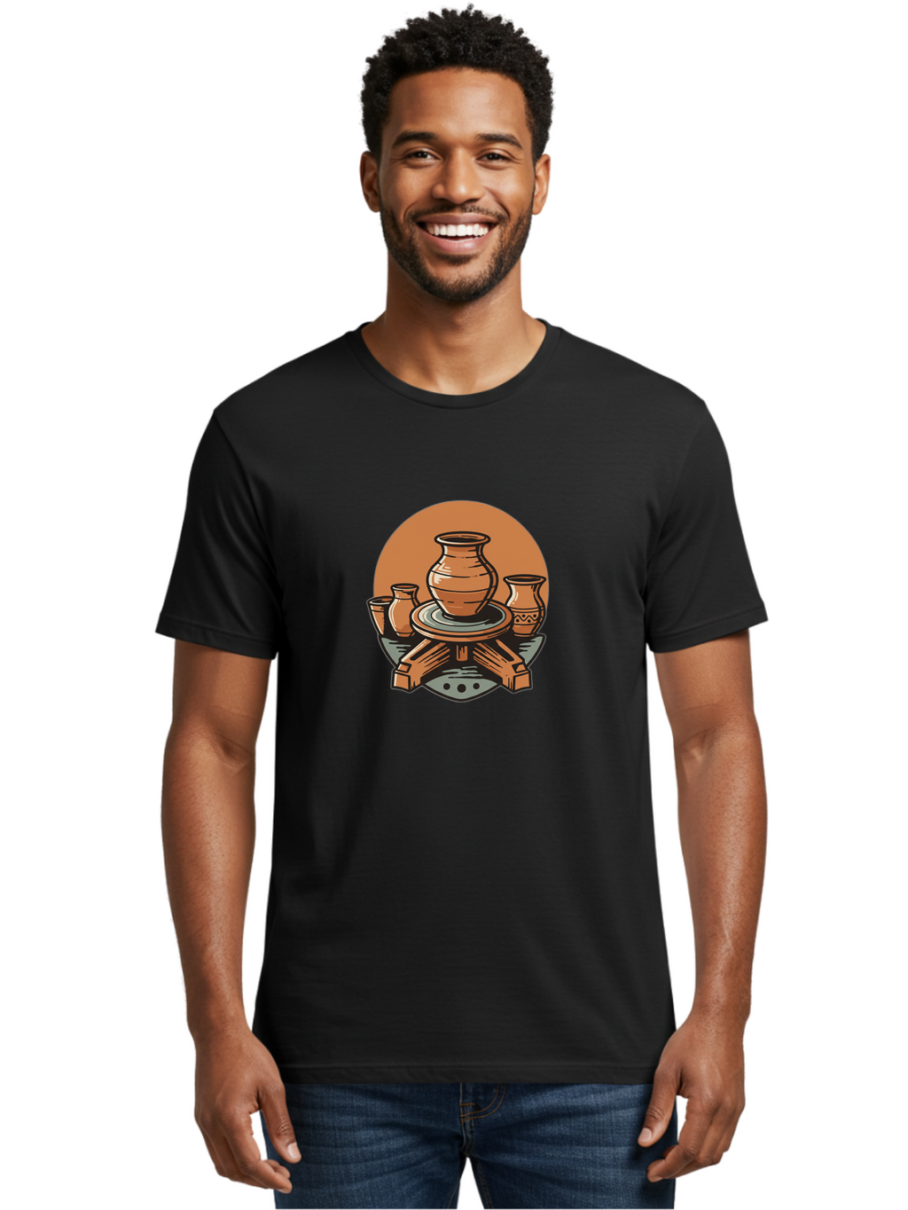 Pottery-Wheel-1 Men'S Graphic Tee, 100% Cotton, Comfortable Casual Summer Wear, Machine Washable, Pottery Wheel, Clay Pot, Ceramic Art, Handmade Crafts, Traditional Pottery, Potter'S Wheel In Action, Clay Modeling, Artisanal Crafts Bab249