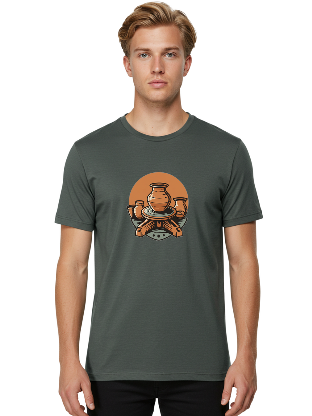 Pottery-Wheel-1 Men'S Graphic Tee, 100% Cotton, Comfortable Casual Summer Wear, Machine Washable, Pottery Wheel, Clay Pot, Ceramic Art, Handmade Crafts, Traditional Pottery, Potter'S Wheel In Action, Clay Modeling, Artisanal Crafts Bab249
