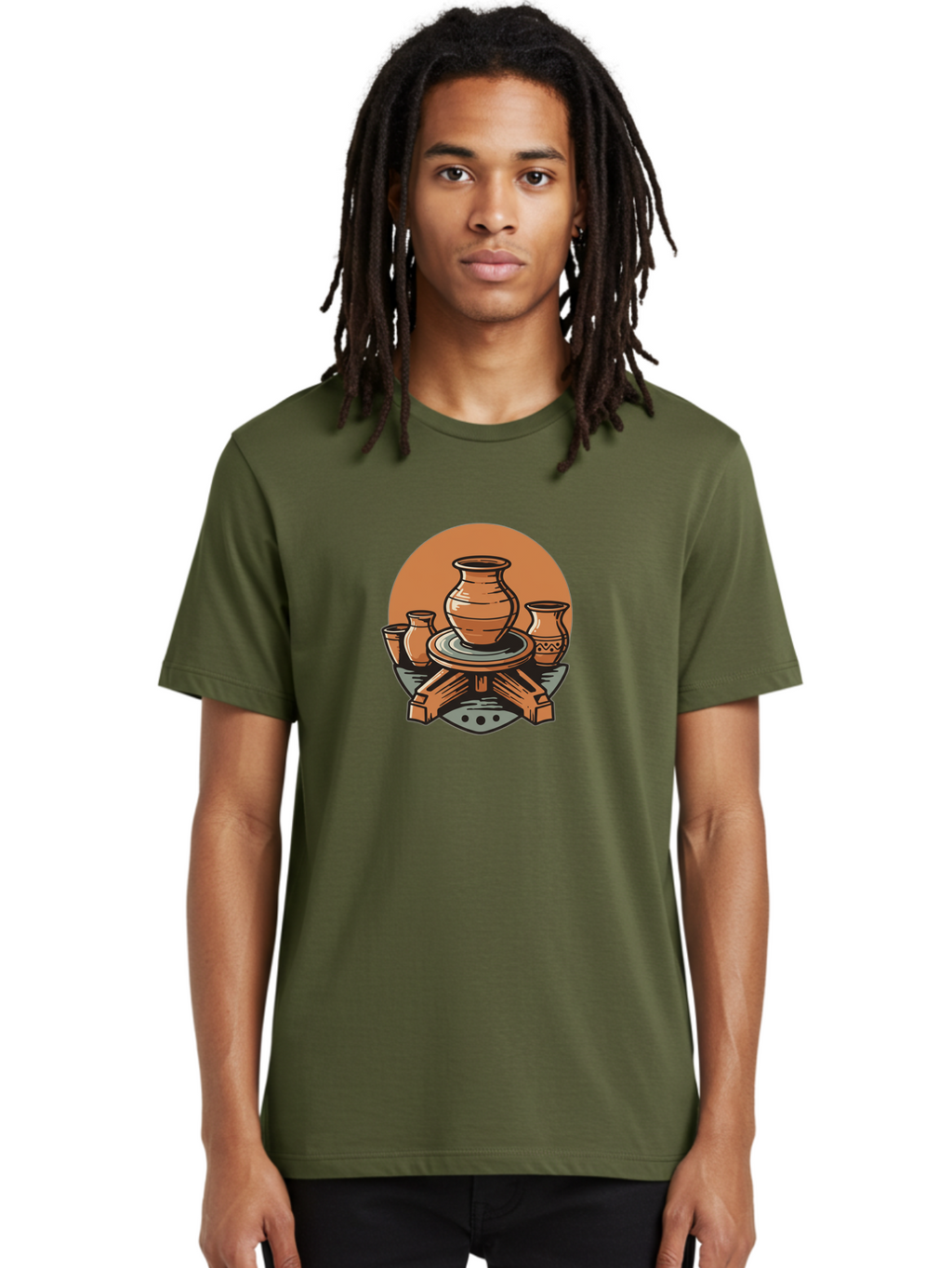 Pottery-Wheel-1 Men'S Graphic Tee, 100% Cotton, Comfortable Casual Summer Wear, Machine Washable, Pottery Wheel, Clay Pot, Ceramic Art, Handmade Crafts, Traditional Pottery, Potter'S Wheel In Action, Clay Modeling, Artisanal Crafts Bab249