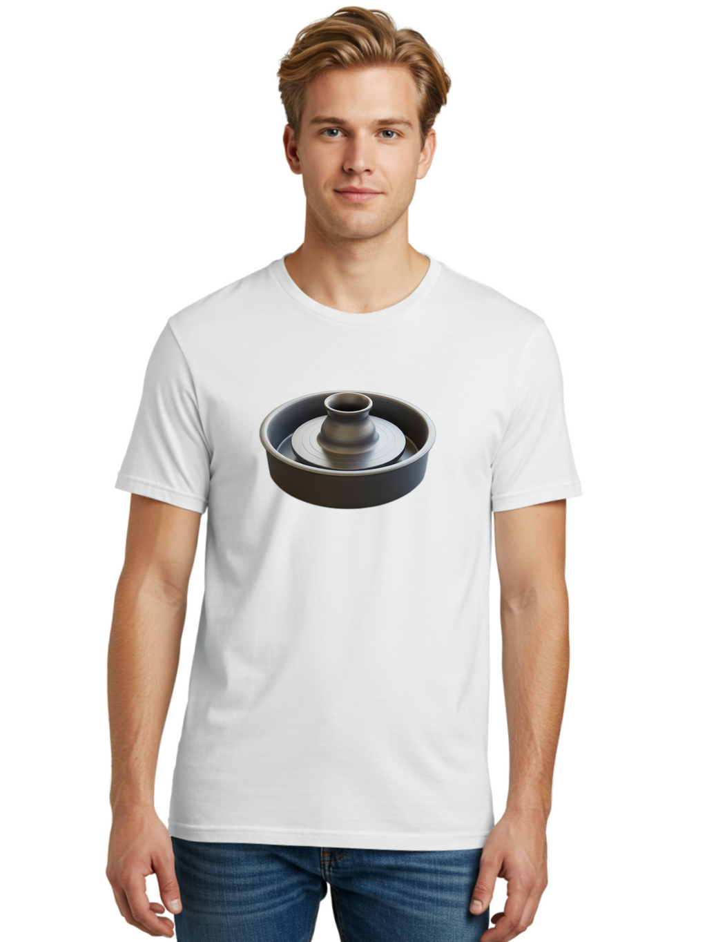 Pottery-Wheel-2 Men'S Graphic Tee, 100% Cotton, Comfortable Casual Summer Wear, Machine Washable, Pottery Wheel, Clay Spinning Wheel, Ceramics, Studio Equipment, Artist'S Tool, Creative Process, Handmade Crafts, Wheel Throwing Bab250