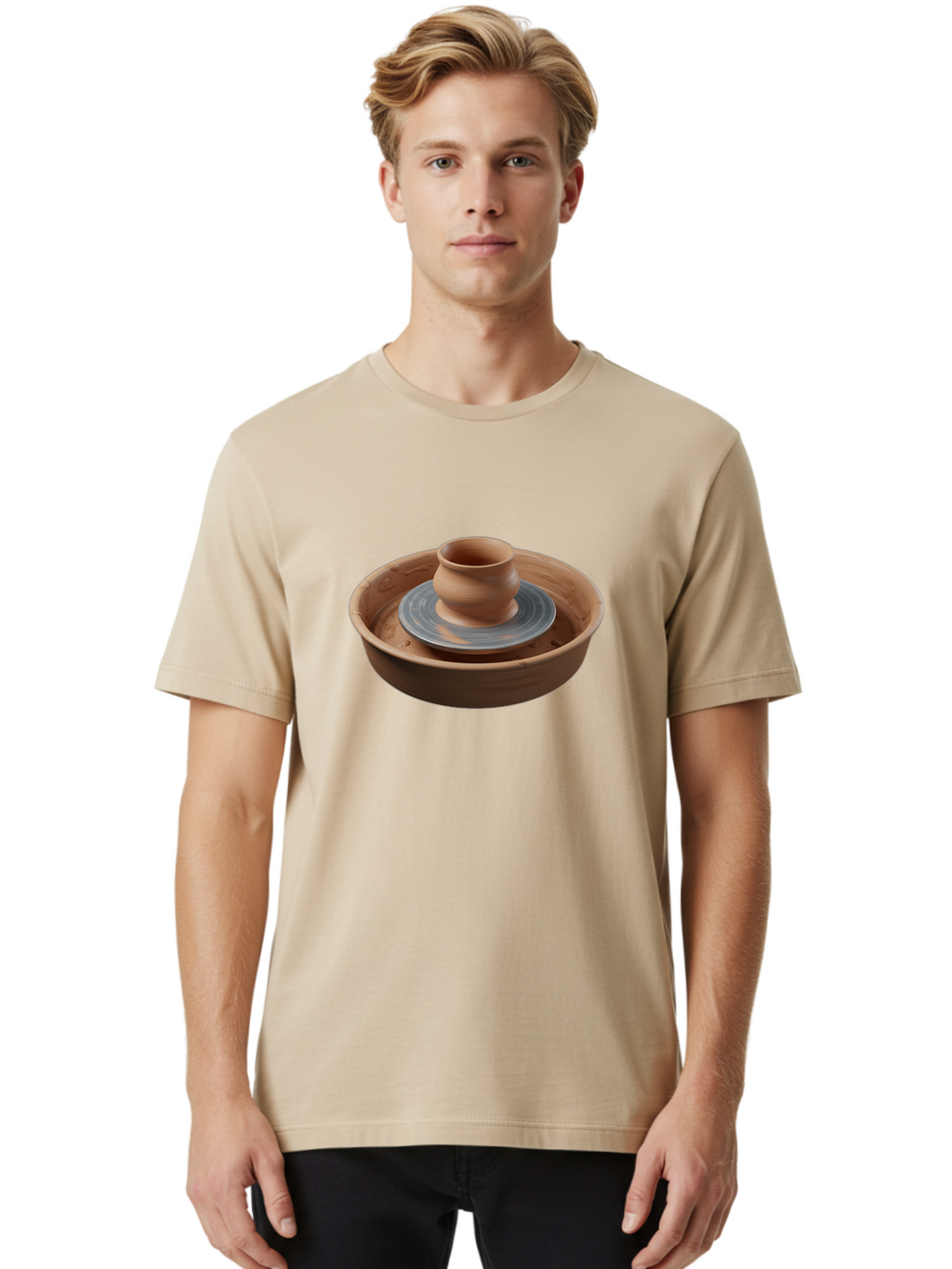 Pottery-Wheel-3 Men'S Graphic Tee, 100% Cotton, Comfortable Casual Summer Wear, Machine Washable, Pottery Wheel, Clay Pot, Ceramics, Pottery Making, Handmade Crafts, Artisanal Pottery, Clay Spinning, Creative Process, Artisan Work Bab251