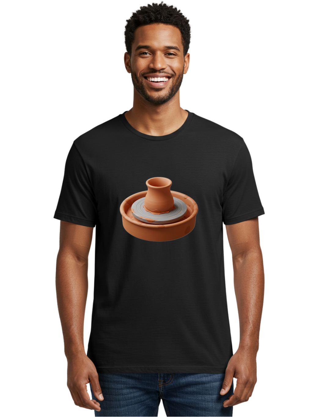 Pottery-Wheel-Clay-Pot Men'S Graphic Tee, 100% Cotton, Comfortable Casual Summer Wear, Machine Washable, Pottery Wheel, Clay Pot, Ceramics, Handmade, Craftsmanship, Creative Process, Clay Modeling, Artisanal, Pottery Making, Terracotta, Bab253
