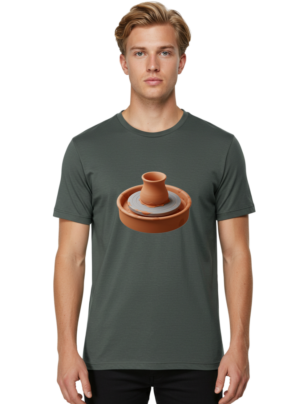 Pottery-Wheel-Clay-Pot Men'S Graphic Tee, 100% Cotton, Comfortable Casual Summer Wear, Machine Washable, Pottery Wheel, Clay Pot, Ceramics, Handmade, Craftsmanship, Creative Process, Clay Modeling, Artisanal, Pottery Making, Terracotta, Bab253