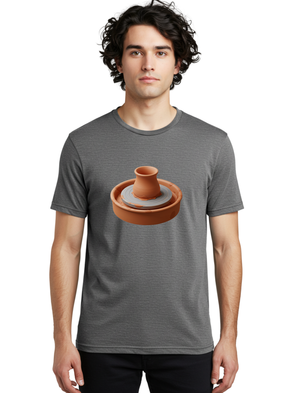 Pottery-Wheel-Clay-Pot Men'S Graphic Tee, 100% Cotton, Comfortable Casual Summer Wear, Machine Washable, Pottery Wheel, Clay Pot, Ceramics, Handmade, Craftsmanship, Creative Process, Clay Modeling, Artisanal, Pottery Making, Terracotta, Bab253