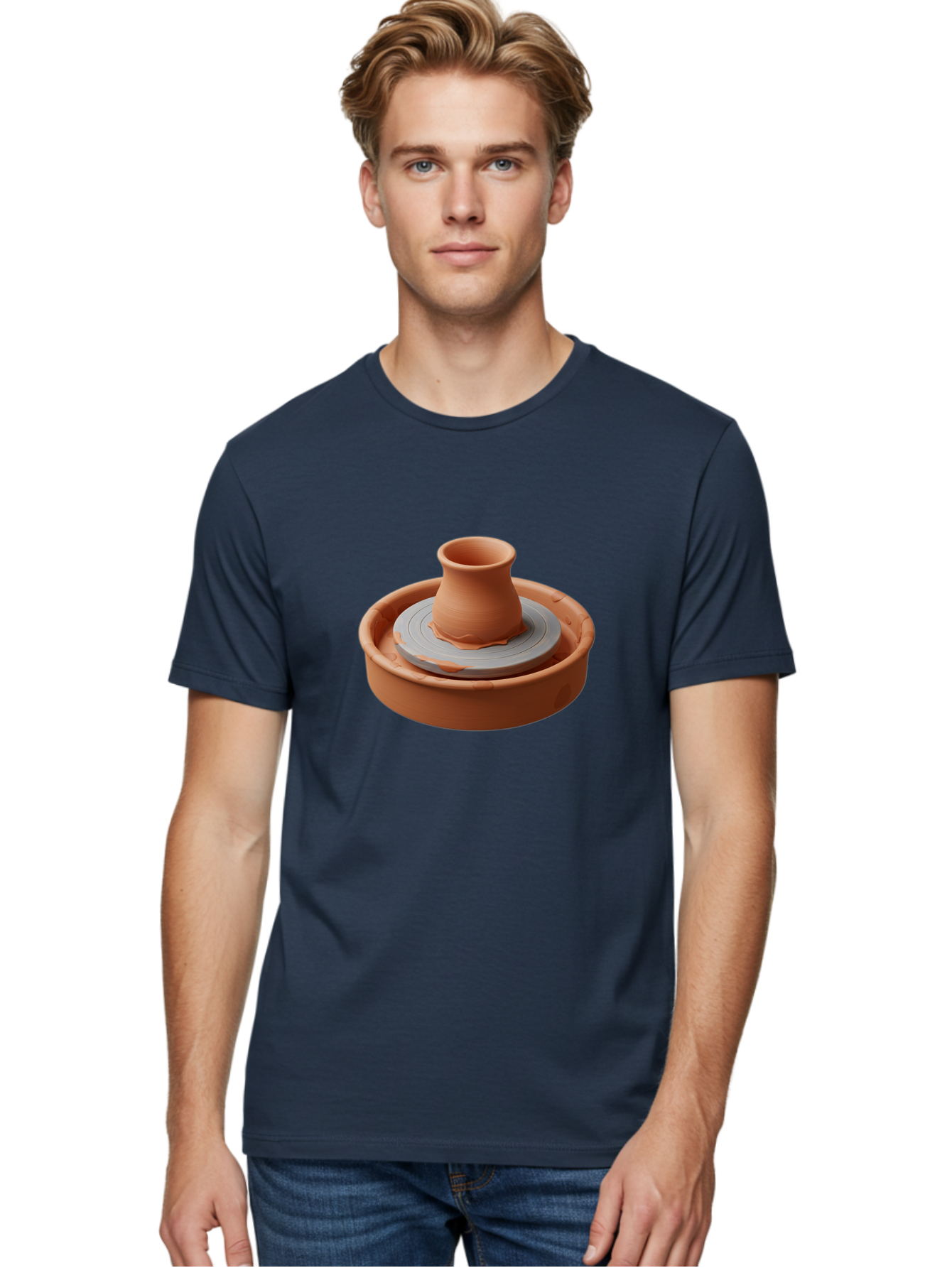Pottery-Wheel-Clay-Pot Men'S Graphic Tee, 100% Cotton, Comfortable Casual Summer Wear, Machine Washable, Pottery Wheel, Clay Pot, Ceramics, Handmade, Craftsmanship, Creative Process, Clay Modeling, Artisanal, Pottery Making, Terracotta, Bab253