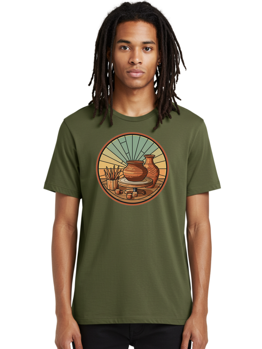 Pottery-Wheel-Illustration Men'S Graphic Tee, 100% Cotton, Comfortable Casual Summer Wear, Machine Washable, Clay Pot On Pottery Wheel, Ceramic Art, Handmade Pottery, Pottery Tools, Clay Vase, Decorative Ceramics, Artisanal Craftsmanship, Bab254