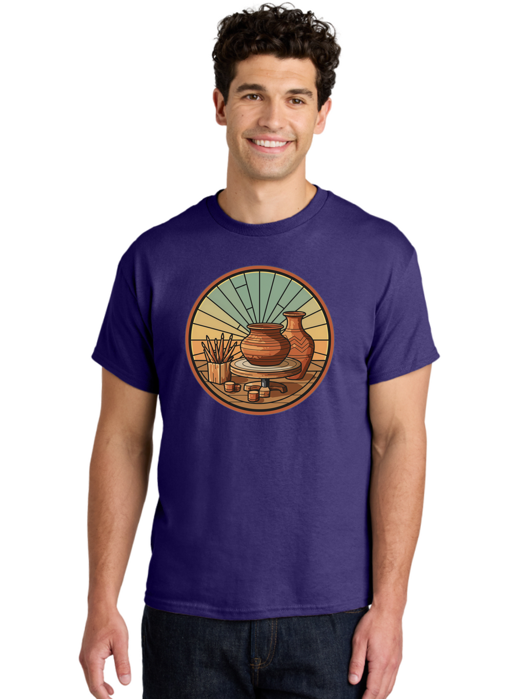 Pottery-Wheel-Illustration Men'S Graphic Tee, 100% Cotton, Comfortable Casual Summer Wear, Machine Washable, Clay Pot On Pottery Wheel, Ceramic Art, Handmade Pottery, Pottery Tools, Clay Vase, Decorative Ceramics, Artisanal Craftsmanship, Bab254