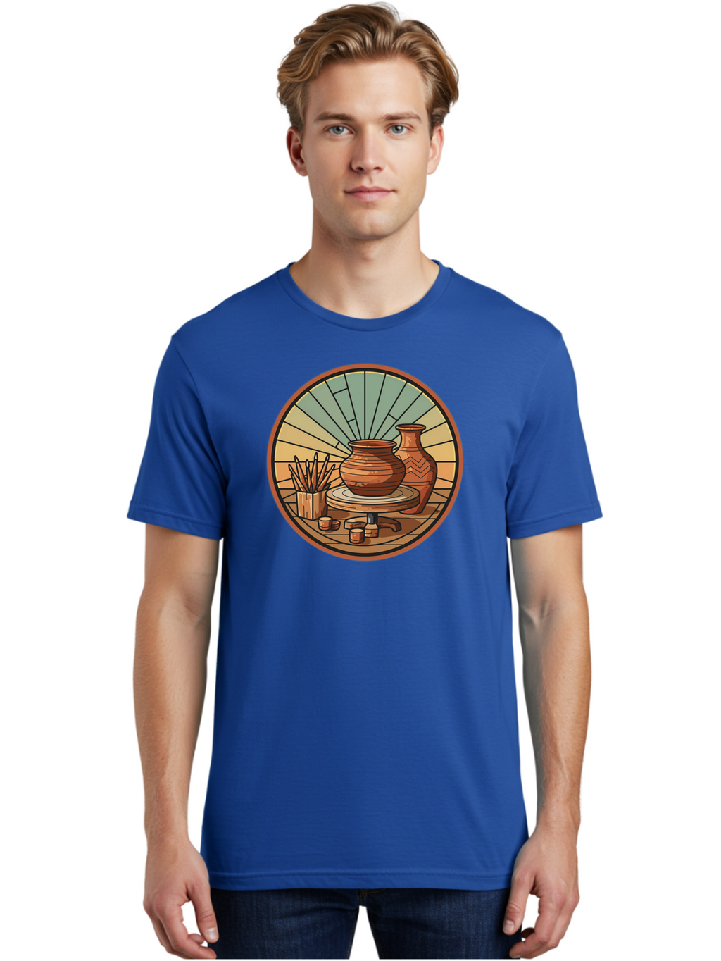 Pottery-Wheel-Illustration Men'S Graphic Tee, 100% Cotton, Comfortable Casual Summer Wear, Machine Washable, Clay Pot On Pottery Wheel, Ceramic Art, Handmade Pottery, Pottery Tools, Clay Vase, Decorative Ceramics, Artisanal Craftsmanship, Bab254