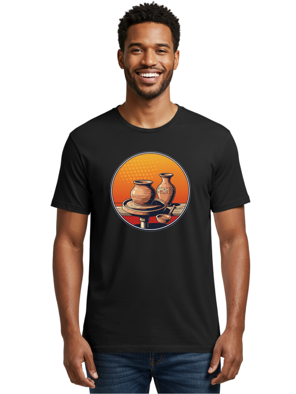 Pottery-Wheel Men'S Graphic Tee, 100% Cotton, Comfortable Casual Summer Wear, Machine Washable, Pottery Wheel, Clay Pot, Handmade Ceramics, Pottery Tools, Creative Process, Ceramic Art, Traditional Craftsmanship, Artisanal Pottery Bab255