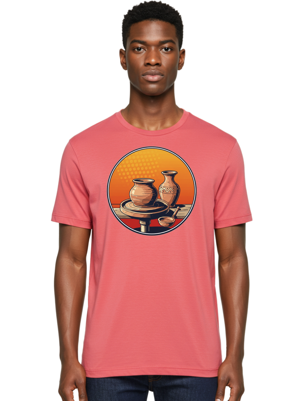 Pottery-Wheel Men'S Graphic Tee, 100% Cotton, Comfortable Casual Summer Wear, Machine Washable, Pottery Wheel, Clay Pot, Handmade Ceramics, Pottery Tools, Creative Process, Ceramic Art, Traditional Craftsmanship, Artisanal Pottery Bab255