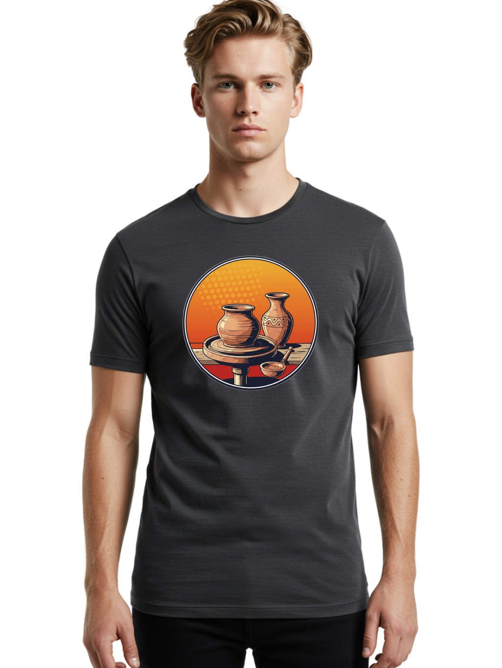 Pottery-Wheel Men'S Graphic Tee, 100% Cotton, Comfortable Casual Summer Wear, Machine Washable, Pottery Wheel, Clay Pot, Handmade Ceramics, Pottery Tools, Creative Process, Ceramic Art, Traditional Craftsmanship, Artisanal Pottery Bab255
