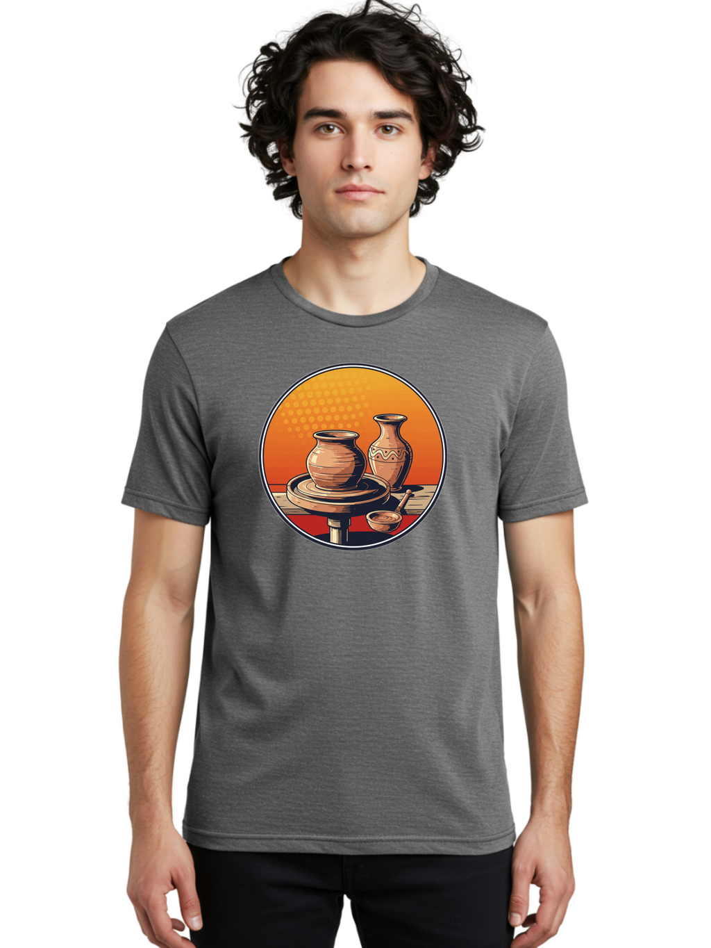 Pottery-Wheel Men'S Graphic Tee, 100% Cotton, Comfortable Casual Summer Wear, Machine Washable, Pottery Wheel, Clay Pot, Handmade Ceramics, Pottery Tools, Creative Process, Ceramic Art, Traditional Craftsmanship, Artisanal Pottery Bab255