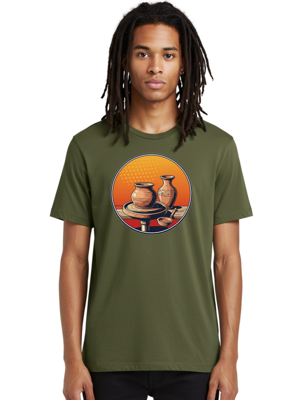 Pottery-Wheel Men'S Graphic Tee, 100% Cotton, Comfortable Casual Summer Wear, Machine Washable, Pottery Wheel, Clay Pot, Handmade Ceramics, Pottery Tools, Creative Process, Ceramic Art, Traditional Craftsmanship, Artisanal Pottery Bab255