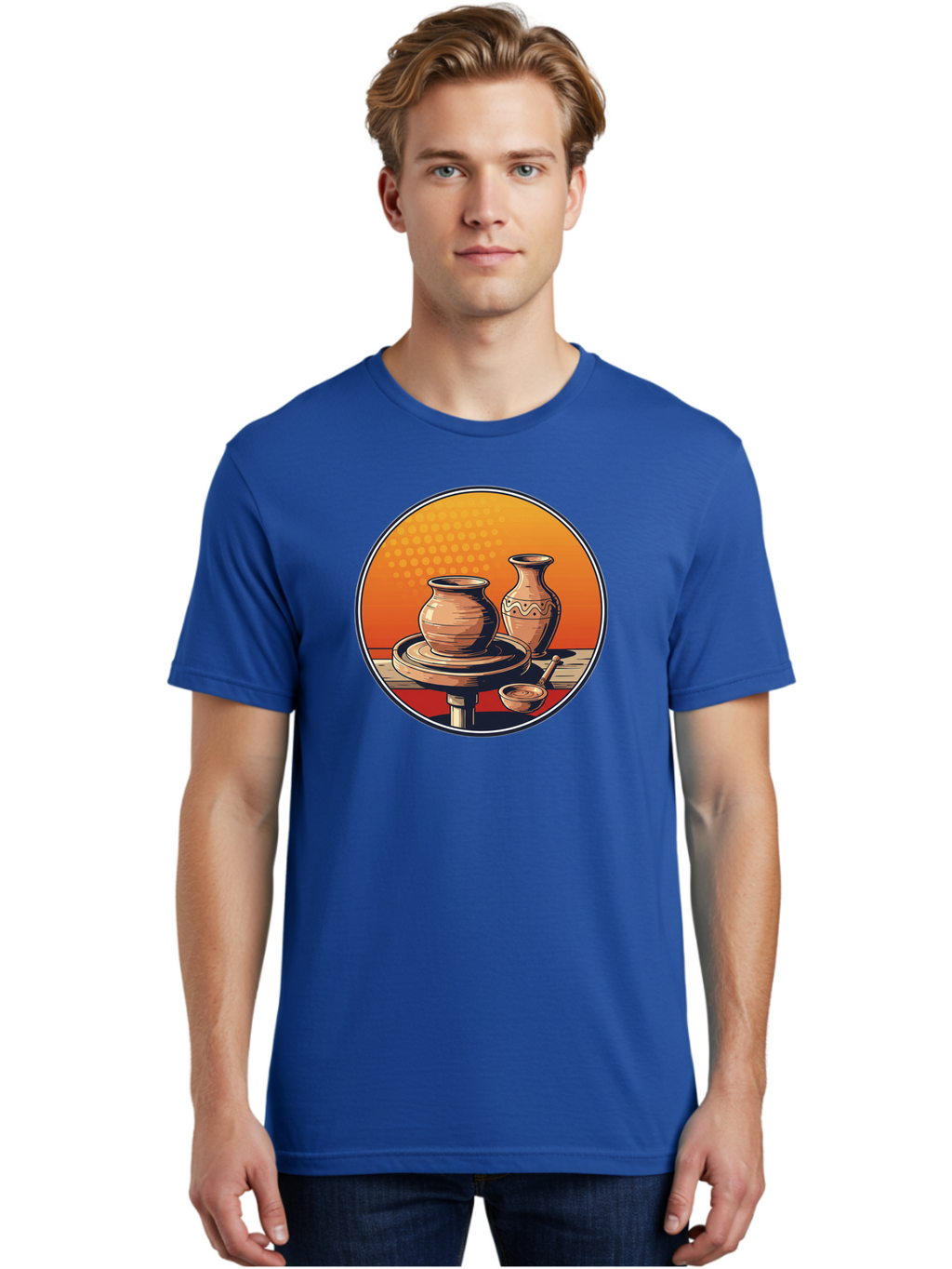 Pottery-Wheel Men'S Graphic Tee, 100% Cotton, Comfortable Casual Summer Wear, Machine Washable, Pottery Wheel, Clay Pot, Handmade Ceramics, Pottery Tools, Creative Process, Ceramic Art, Traditional Craftsmanship, Artisanal Pottery Bab255