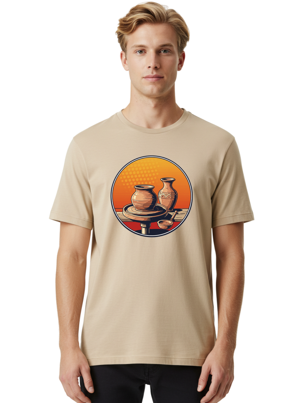 Pottery-Wheel Men'S Graphic Tee, 100% Cotton, Comfortable Casual Summer Wear, Machine Washable, Pottery Wheel, Clay Pot, Handmade Ceramics, Pottery Tools, Creative Process, Ceramic Art, Traditional Craftsmanship, Artisanal Pottery Bab255