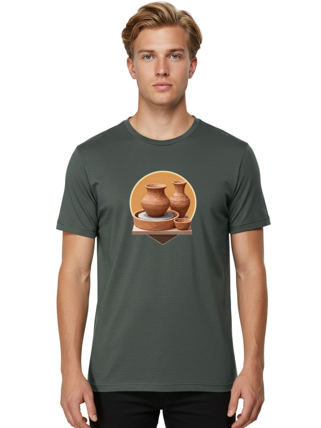 Pottery Men'S Graphic Tee, 100% Cotton, Comfortable Casual Summer Wear, Machine Washable, Pottery Wheel, Clay Pots, Ceramics, Handmade, Terracotta, Craftsmanship, Artisanal, Vase, Bowl, Creative Process, Clay Modeling Bab256