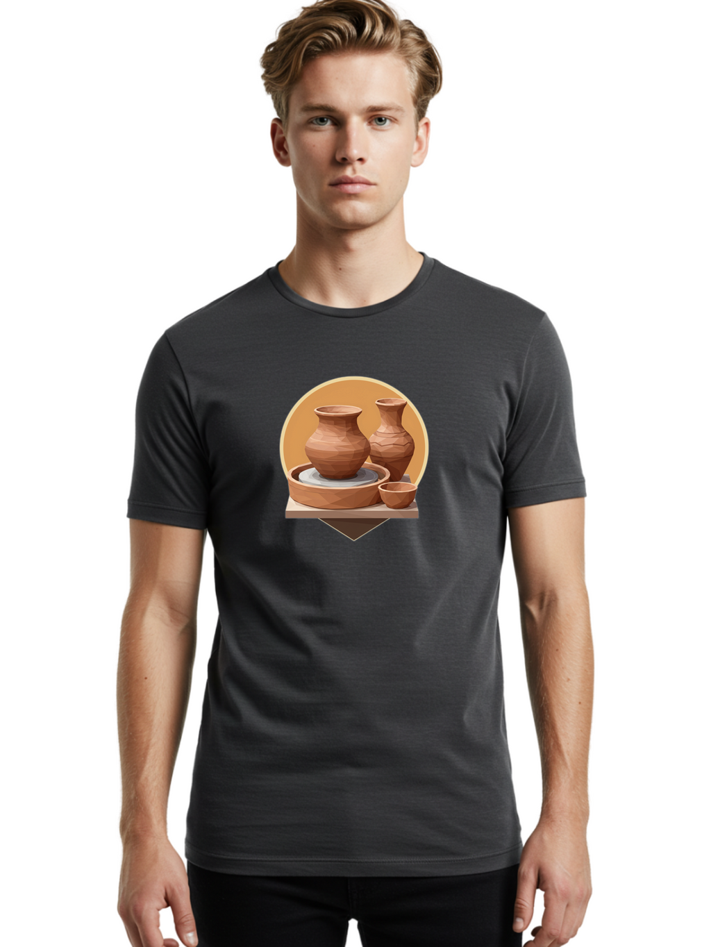Pottery Men'S Graphic Tee, 100% Cotton, Comfortable Casual Summer Wear, Machine Washable, Pottery Wheel, Clay Pots, Ceramics, Handmade, Terracotta, Craftsmanship, Artisanal, Vase, Bowl, Creative Process, Clay Modeling Bab256