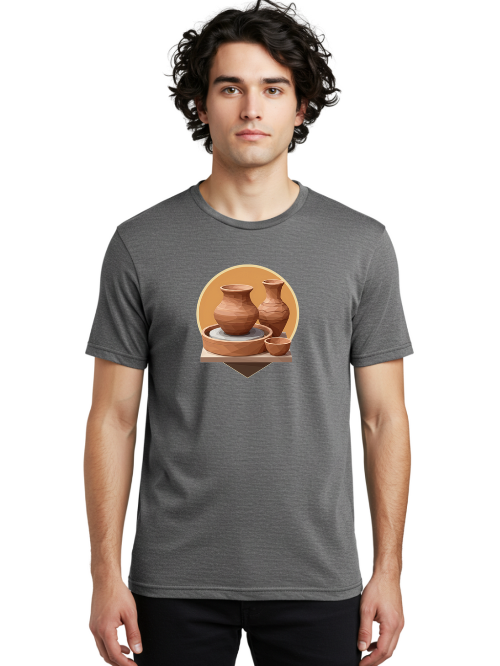 Pottery Men'S Graphic Tee, 100% Cotton, Comfortable Casual Summer Wear, Machine Washable, Pottery Wheel, Clay Pots, Ceramics, Handmade, Terracotta, Craftsmanship, Artisanal, Vase, Bowl, Creative Process, Clay Modeling Bab256