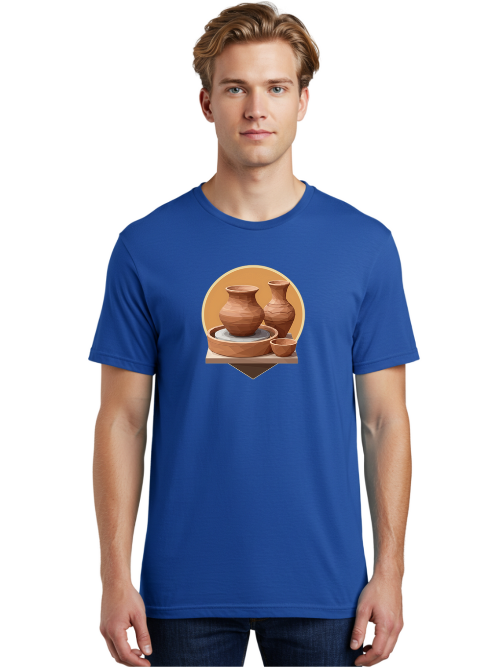Pottery Men'S Graphic Tee, 100% Cotton, Comfortable Casual Summer Wear, Machine Washable, Pottery Wheel, Clay Pots, Ceramics, Handmade, Terracotta, Craftsmanship, Artisanal, Vase, Bowl, Creative Process, Clay Modeling Bab256