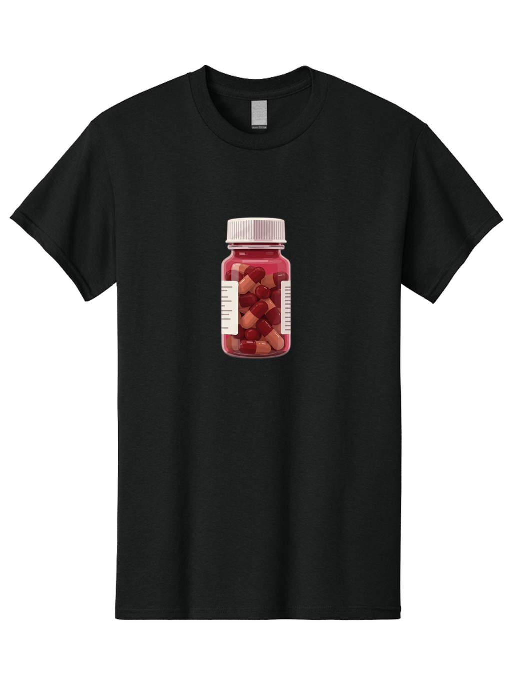 Prescription-Bottle Men'S Graphic Tee, 100% Cotton, Comfortable Casual Summer Wear, Machine Washable, Prescription Medication, Pharmaceuticals, Pill Bottle, Red And Beige Capsules, Medicine Container, Healthcare Supplements, Dietary Pills Bab258