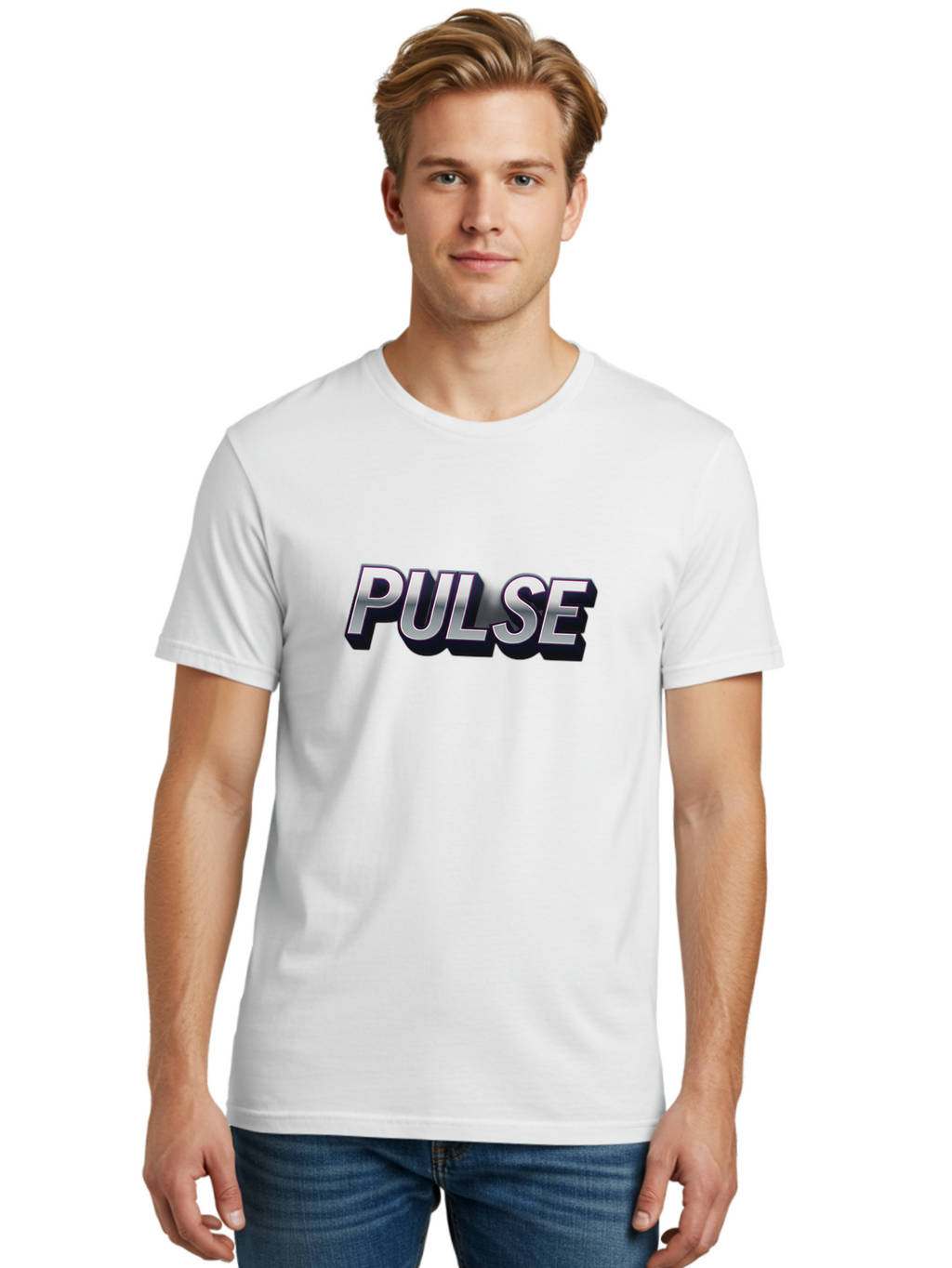 Pulse Men'S Graphic Tee, 100% Cotton, Comfortable Casual Summer Wear, Machine Washable, Pulse, Energy Boost, Vibrant Feel, Modern Typography, Dynamic Design, 3D Text Effect, Bold Font, Energetic Vibe Bab259