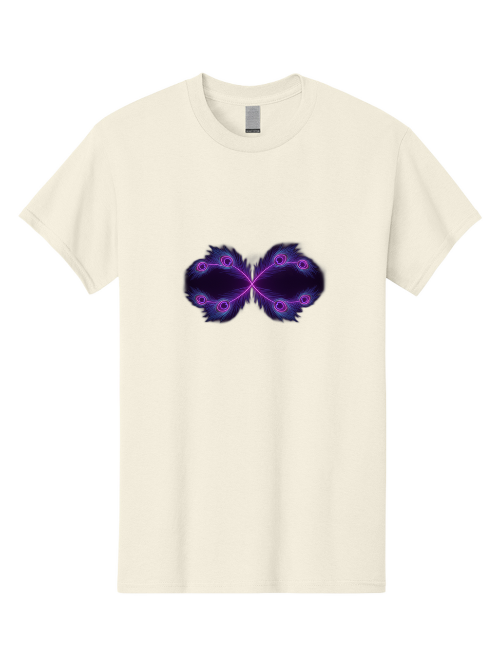 Purple-Feathers-Butterfly Men'S Graphic Tee, 100% Cotton, Comfortable Casual Summer Wear, Machine Washable, Purple Feather Design, Butterfly Shape, Neon Purple Accents, Circular Patterns, Symmetrical Art, Digital Illustration, Fantasy Art, Bab262