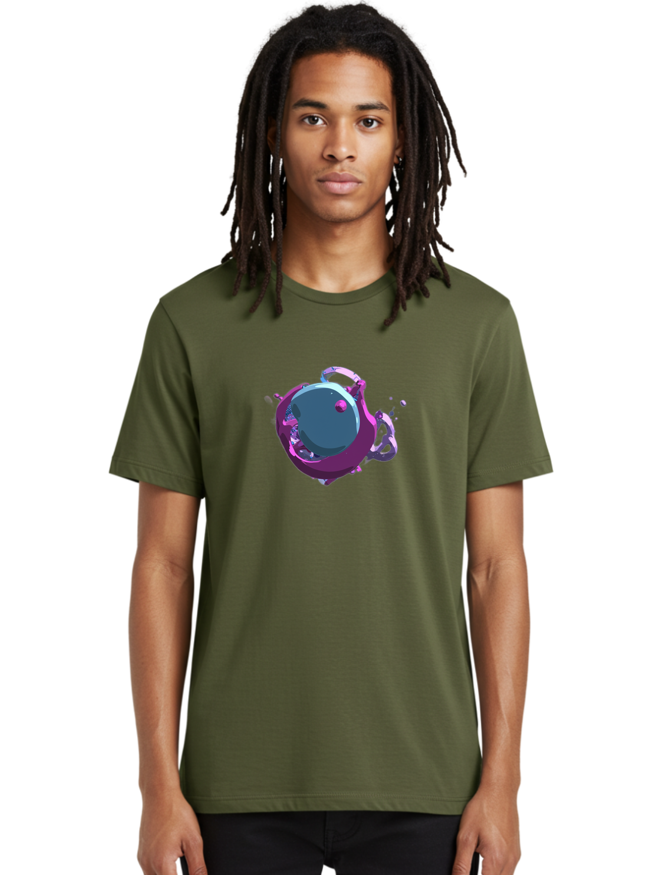 Purple-Liquid-Sphere Men'S Graphic Tee, 100% Cotton, Comfortable Casual Summer Wear, Machine Washable, Molten Sphere, 3D Rendering, Purple Color Scheme, Abstract Art, Liquid Metal, Futuristic Design, Digital Artwork, Modern Graphics Bab266