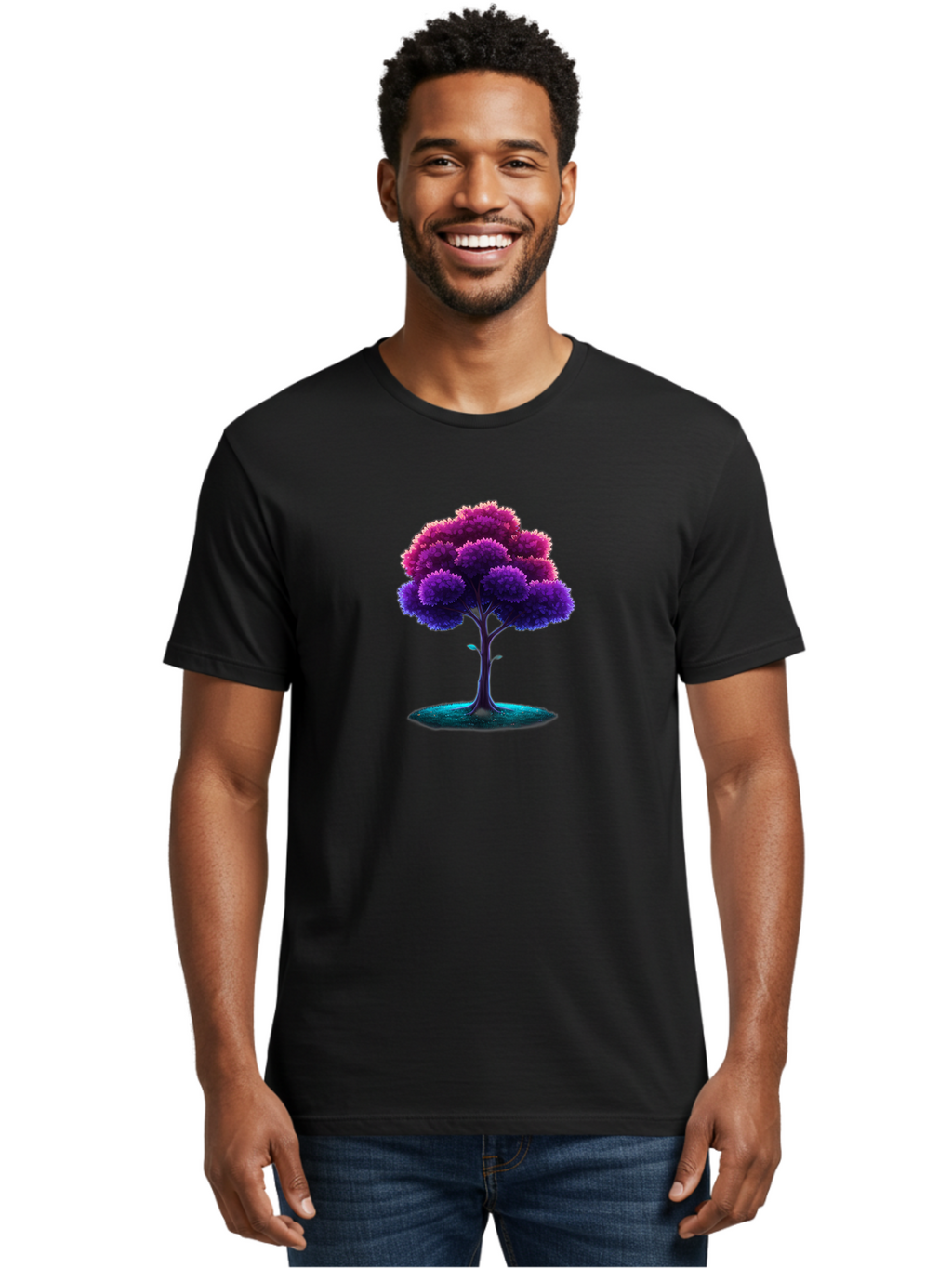 Purple-Tree Men'S Graphic Tee, 100% Cotton, Comfortable Casual Summer Wear, Machine Washable, Purple Tree, Colorful Tree, Vibrant Foliage, Digital Art, Fantasy Tree, Artistic Representation, Nature-Inspired Graphics, Gradient Colors, Bab268